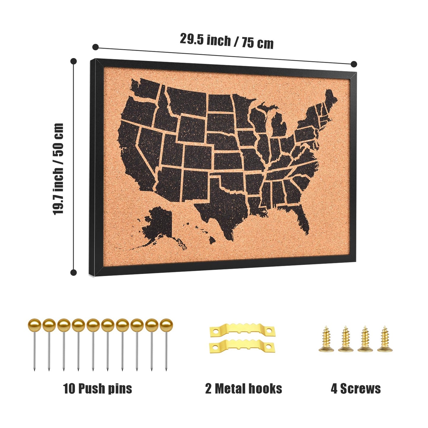 YCCYYCCY Cork Board Map of The United State, Approx.20" X 30" Bulletin Boards for Walls with 10 Pins, Travel Tracker Map for Office, School and Home (US-MAP-5075)