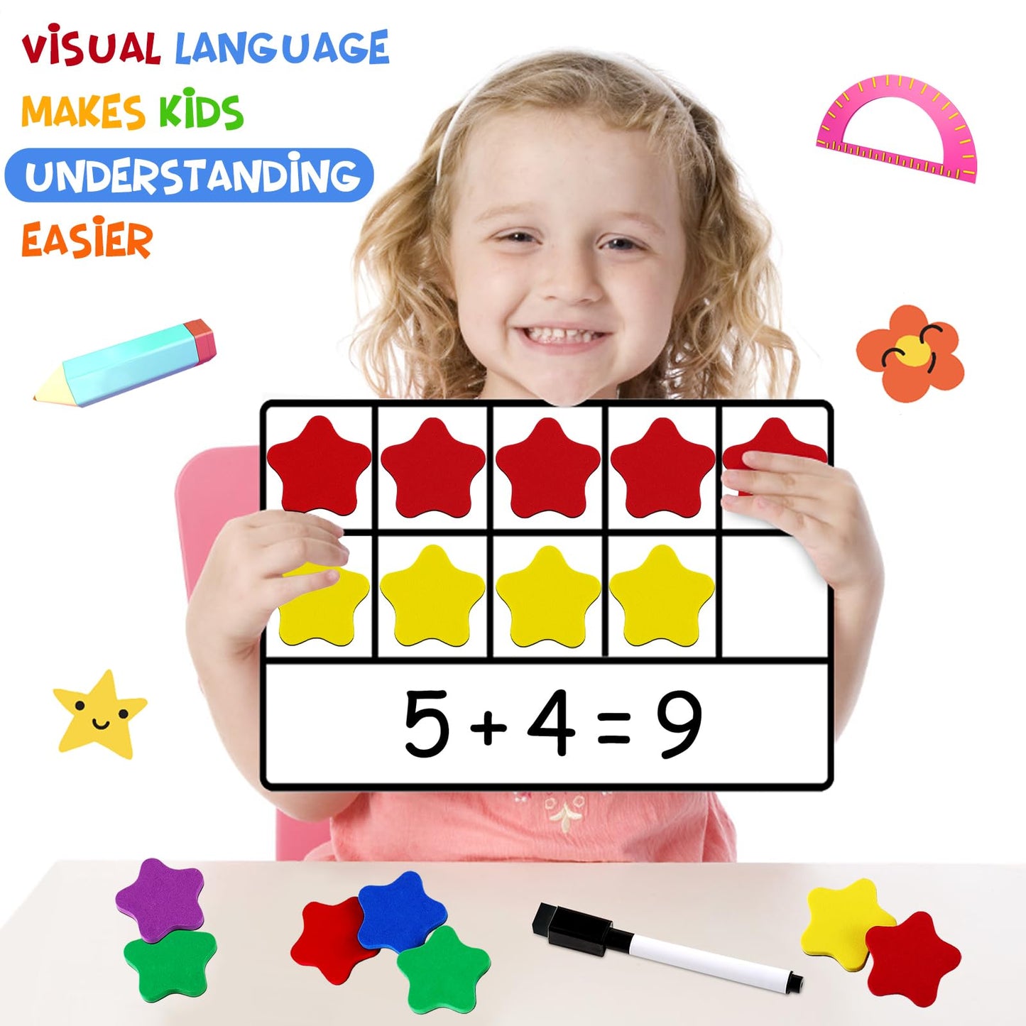 LOOIKOOS Magnetic Ten-Frame Set,Math Manipulative Games for Kids Number Counting Games,Montessori Educational Toy for Kindergarten Preschool 3 4 5 Year Old