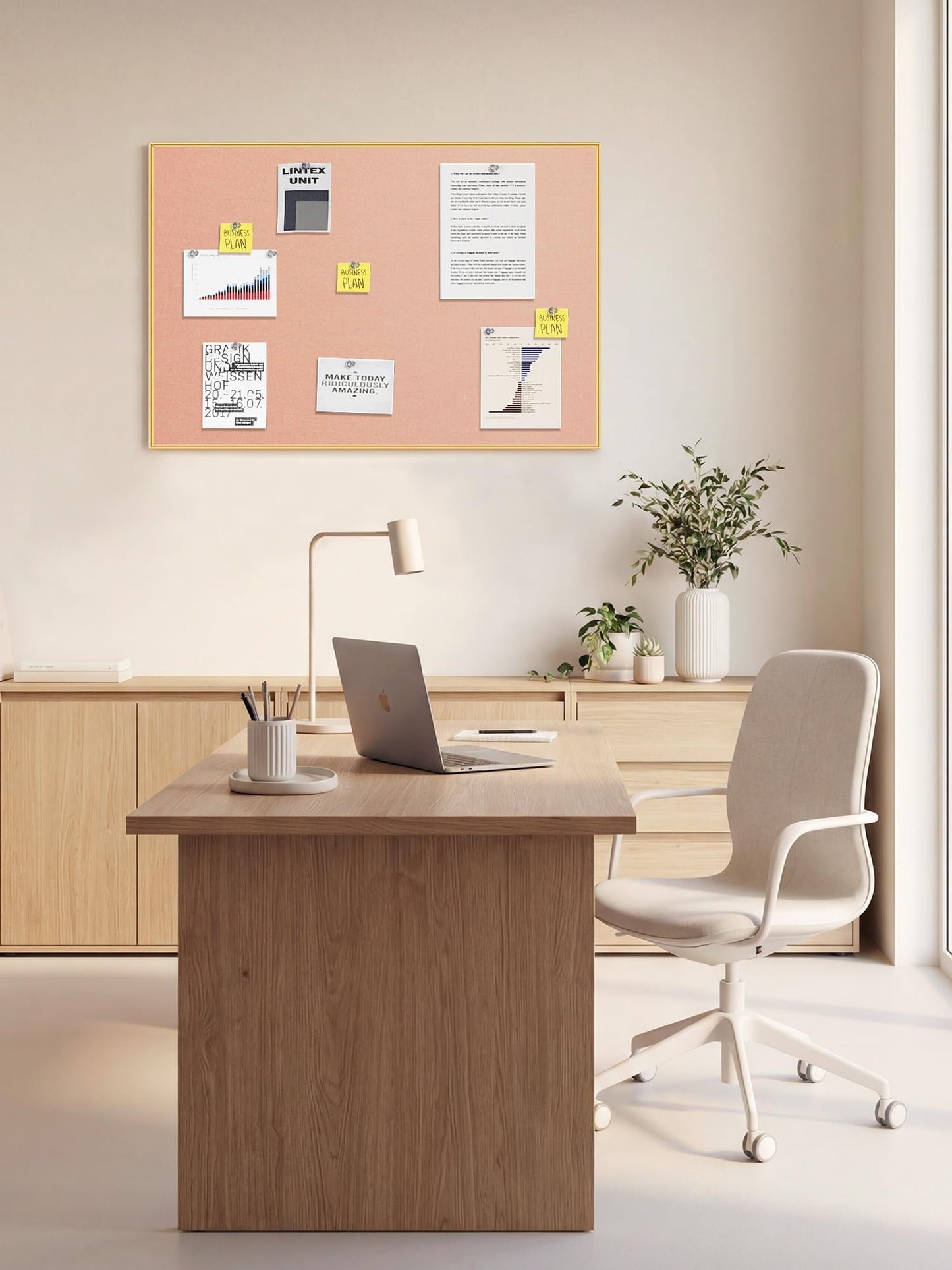 Bulletin Board 30 x 20 inches, Aluminum Framed Fabric Cork Board with 10 Push Pins (Blush Coral, 30 x 20 inches)