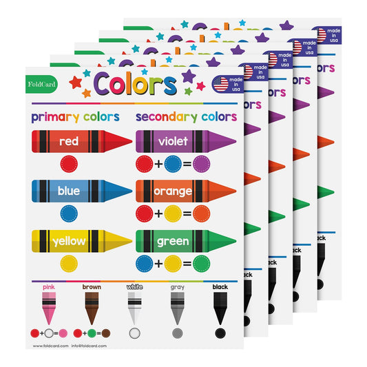 Colors Chart for Preschool to Grade 1 Kids – Bright and Colorful Educational Visual/Learning Aid Poster Decoration for Classroom or Homeschool | Glossy Durable Cardstock | 8.5" x 11" | 5 per Pack