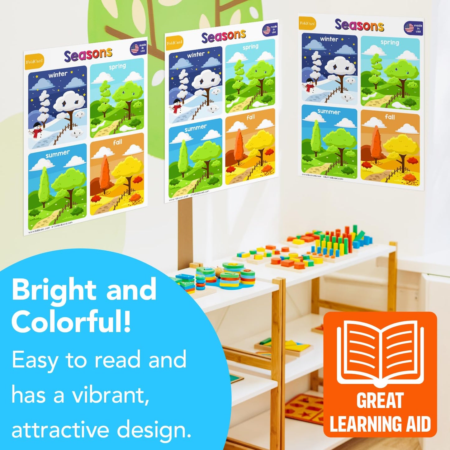 Educational Charts for Preschool to Grade 1 – Bright and Colorful Educational Visual / Learning Aid Wall Art Poster for Classroom or Home | Glossy Durable Cardstock | 8.5" x 11" | 5 per Pack (Seasons)