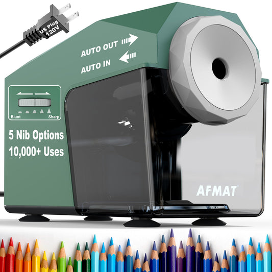 AFMAT Electric Pencil Sharpener, Fast & Hands-Free, 10K+ Uses, 5 Nibs, Fully Automatic Pencil Sharpener for Classroom, Heavy Duty Sharpeners for No.2/Jumbo/Colored Pencils (φ6.5-10.5mm) US Plug(120V)
