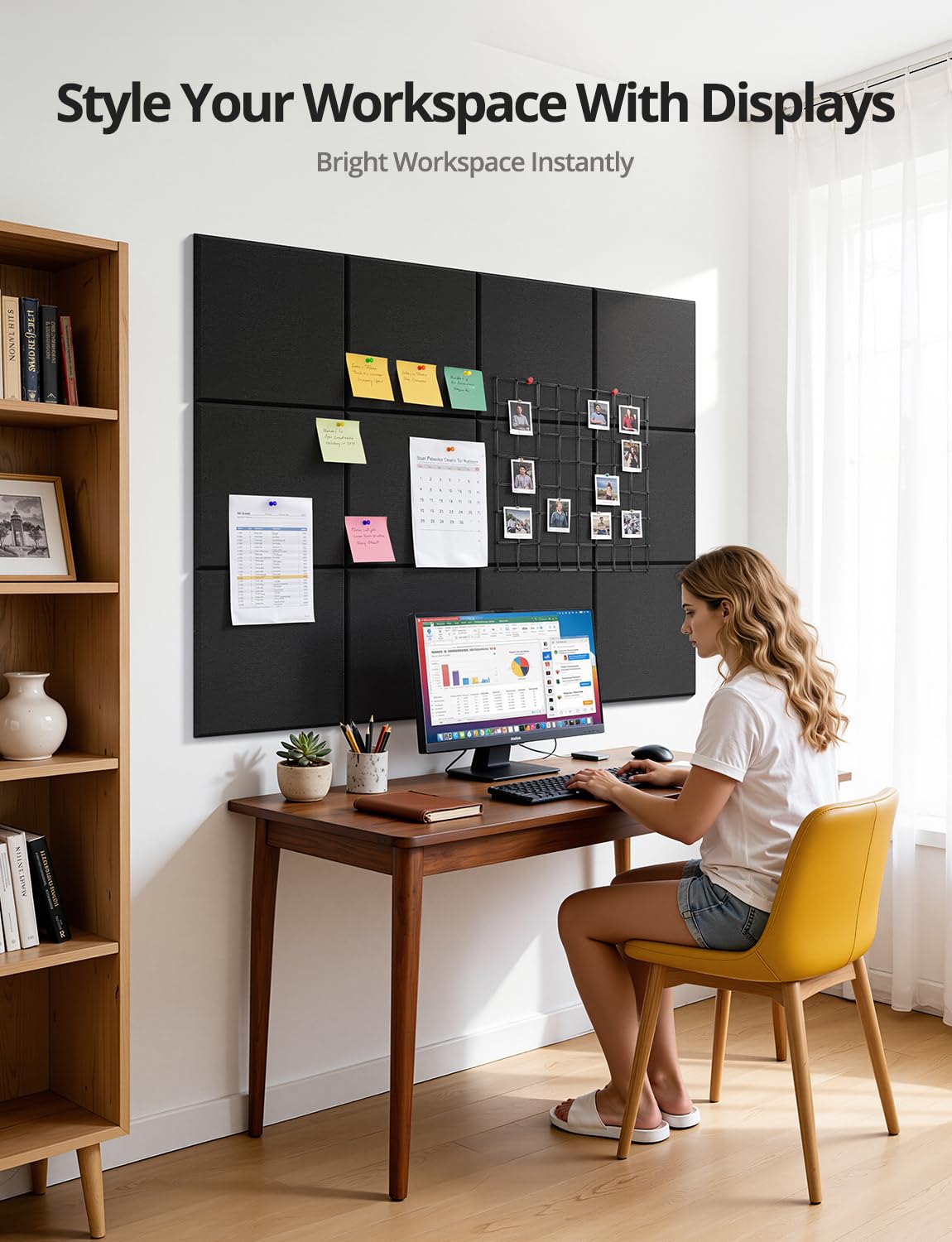 Kuchoow Large Felt Bulletin Cork Board Self-Adhesive Black Squares Pin Wall Tiles, 48'' x 36'' Vision Tack Panels for Classroom Office Display 12 Pack Corkboard for Kitchen Bedroom Home Decor