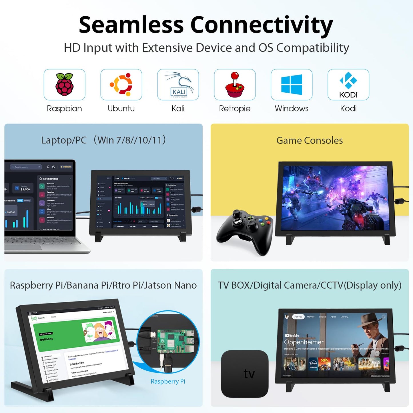 ELECROW 8 Inch Touchscreen Monitor, 1280x800 IPS LCD HD Display with Stand, Portable Capacitive Touch Screen Compatible for Raspberry Pi 3/4/5, Win 11/10/8/7, Jetson Nano, laptops, Game Consoles