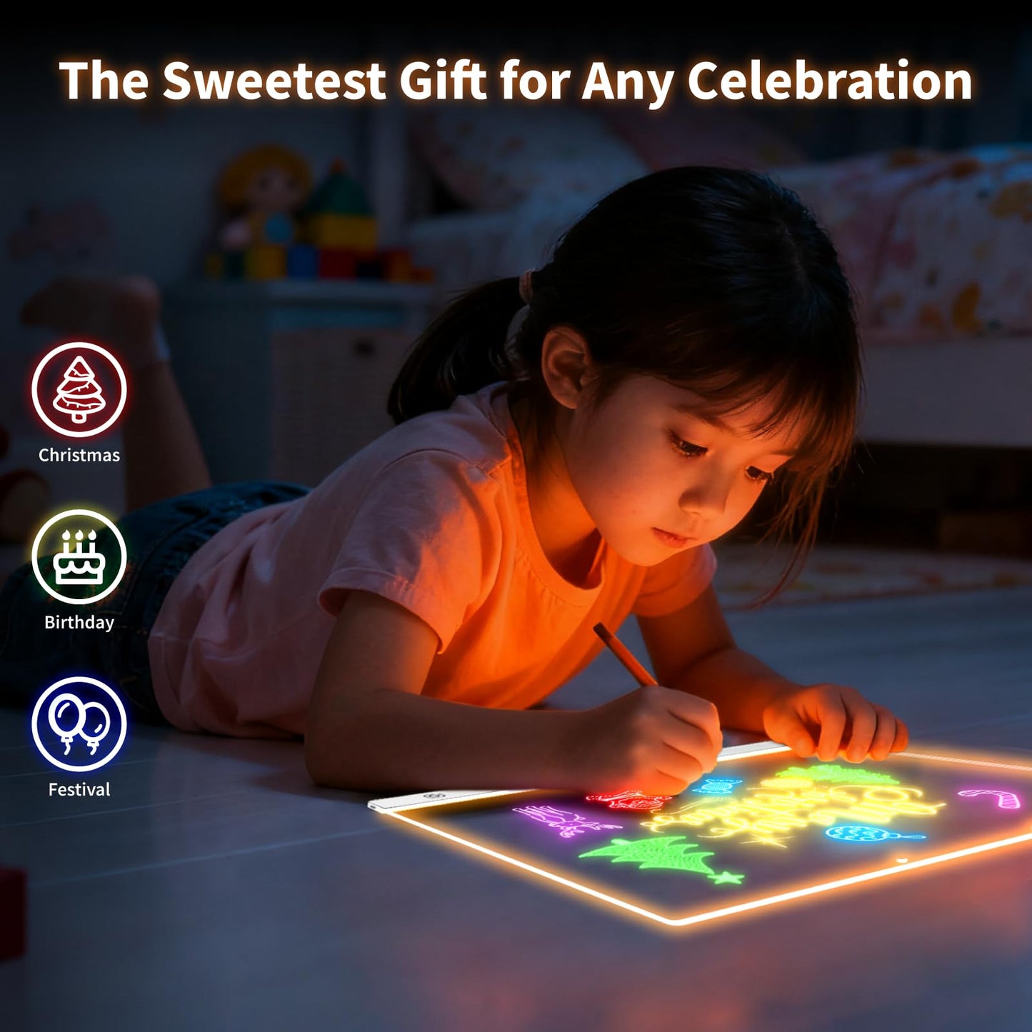 LuxuMach LumiBoard Led Drawing Board for Kids, LED Note Board with Colors, Glowing Acrylic Dry Erase Boards, Gift for Girls on Birthdays & Christmas (15.7" x 11.8", White)