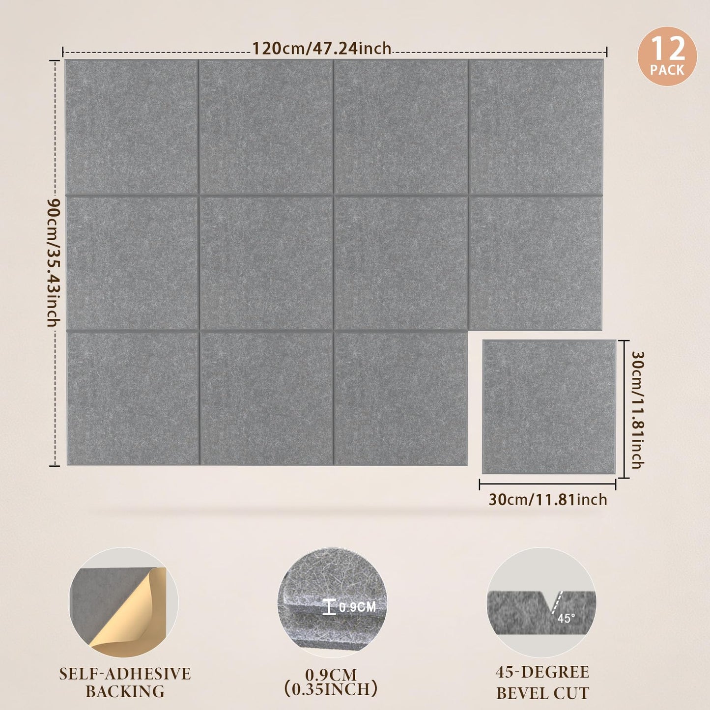 JBER Large Felt Bulletin Board 48"x36" - 12 Pack Felt Wall Tiles, Cork Board Alternative to Use in Office & Home Decor, Classroom Decor, Vision Board to Display Your Photos(Light Gray)