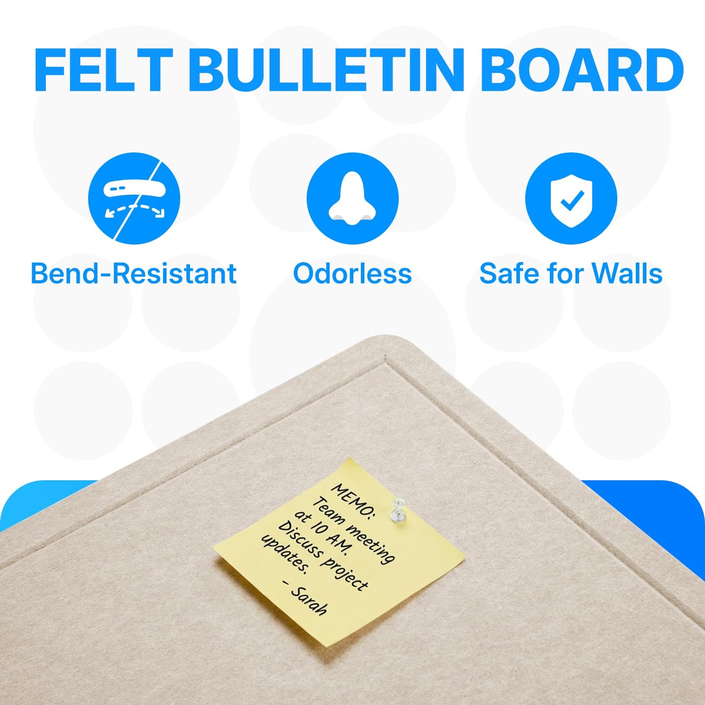 OWLKELA 36 x 24 inch Felt Bulletin Board, Self-Adhesive Pin Board with 20 Pushpins, Cork Board Alternative for Office Home School, Oatmeal