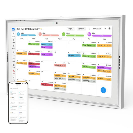 Smart Digital Calendar: 15.6-Inch Electronic Wall Calendars & Chore Chart, Full HD Interactive Touchscreen Display for Family Schedules Planner,Seamless Scheduling/Organizing-Wall/Desk Mountable