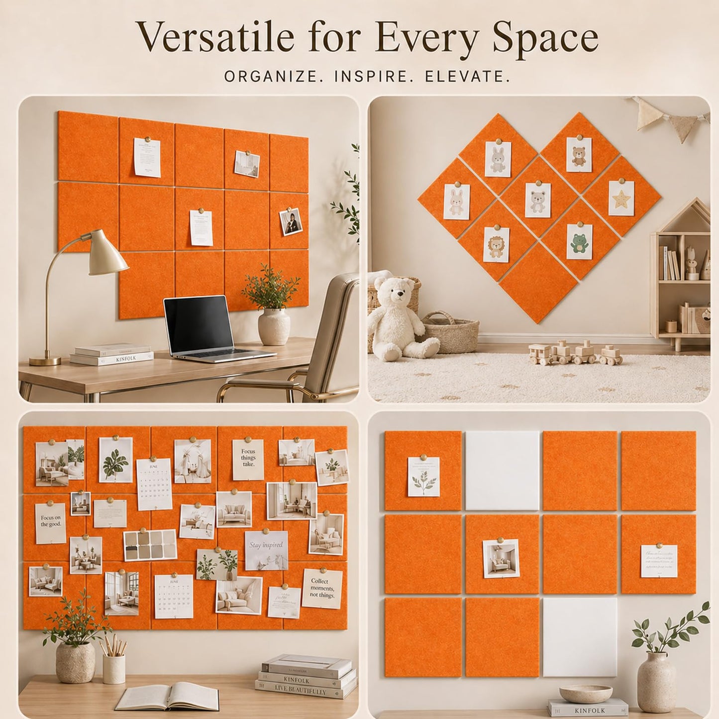 Baysola Felt Bulletin Board Panels 36 x 24 Inch Self Adhesive Wall Tiles Cork Board Alternative for Office Classroom Photos Notes 6 Pack
