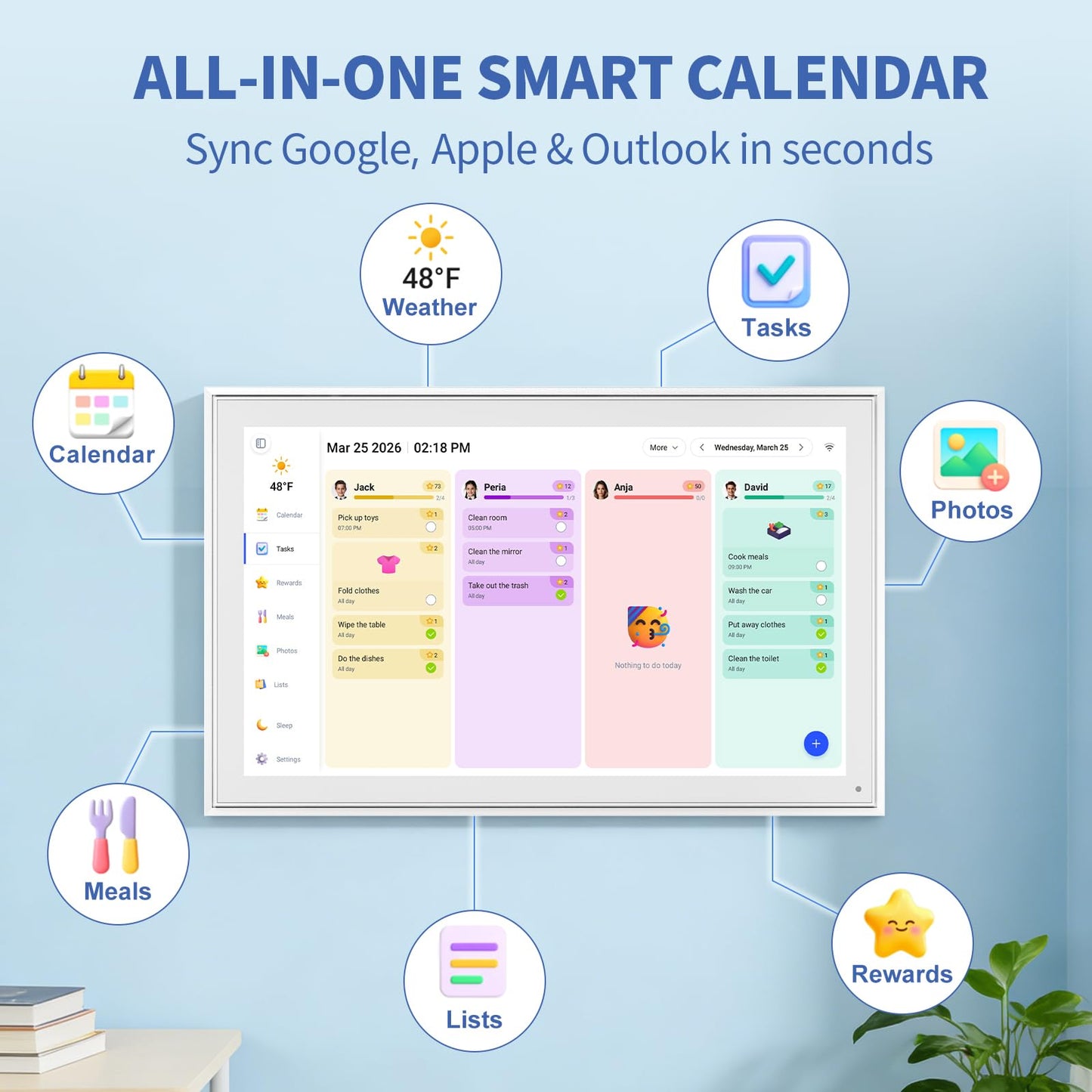 LiviNGPAi 21.5" Digital Calendar & Chore Chart, 1080P Full HD Touchscreen Smart Family Planner with WiFi Sync, Digital Wall Calendar for Home and Office