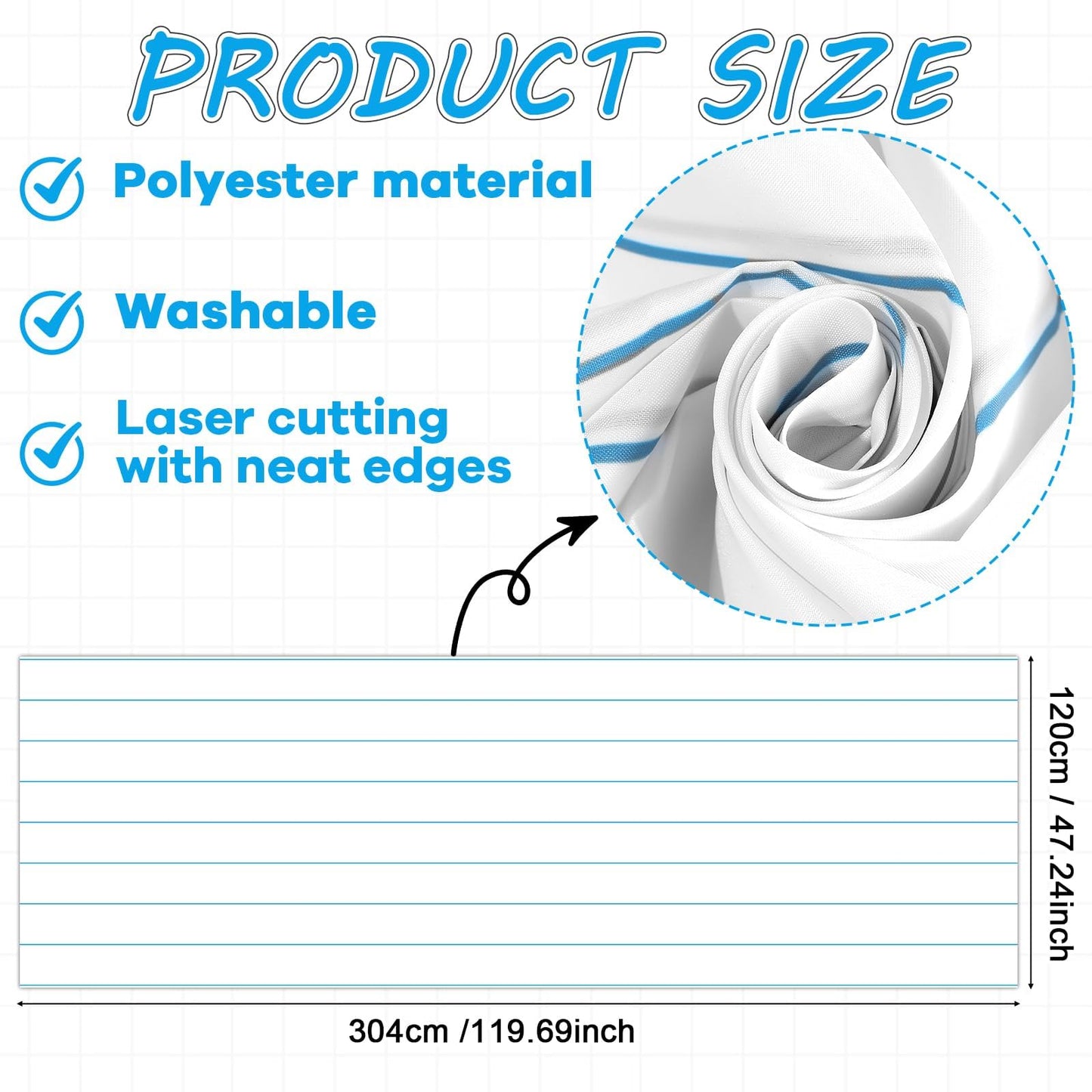 120x47 in Bulletin Board Fabric Background Back to School Classroom Decoration Large Polyester Photography Backdrop for Class Home Office Wall Decor Pillows Curtains Crafts Notebook