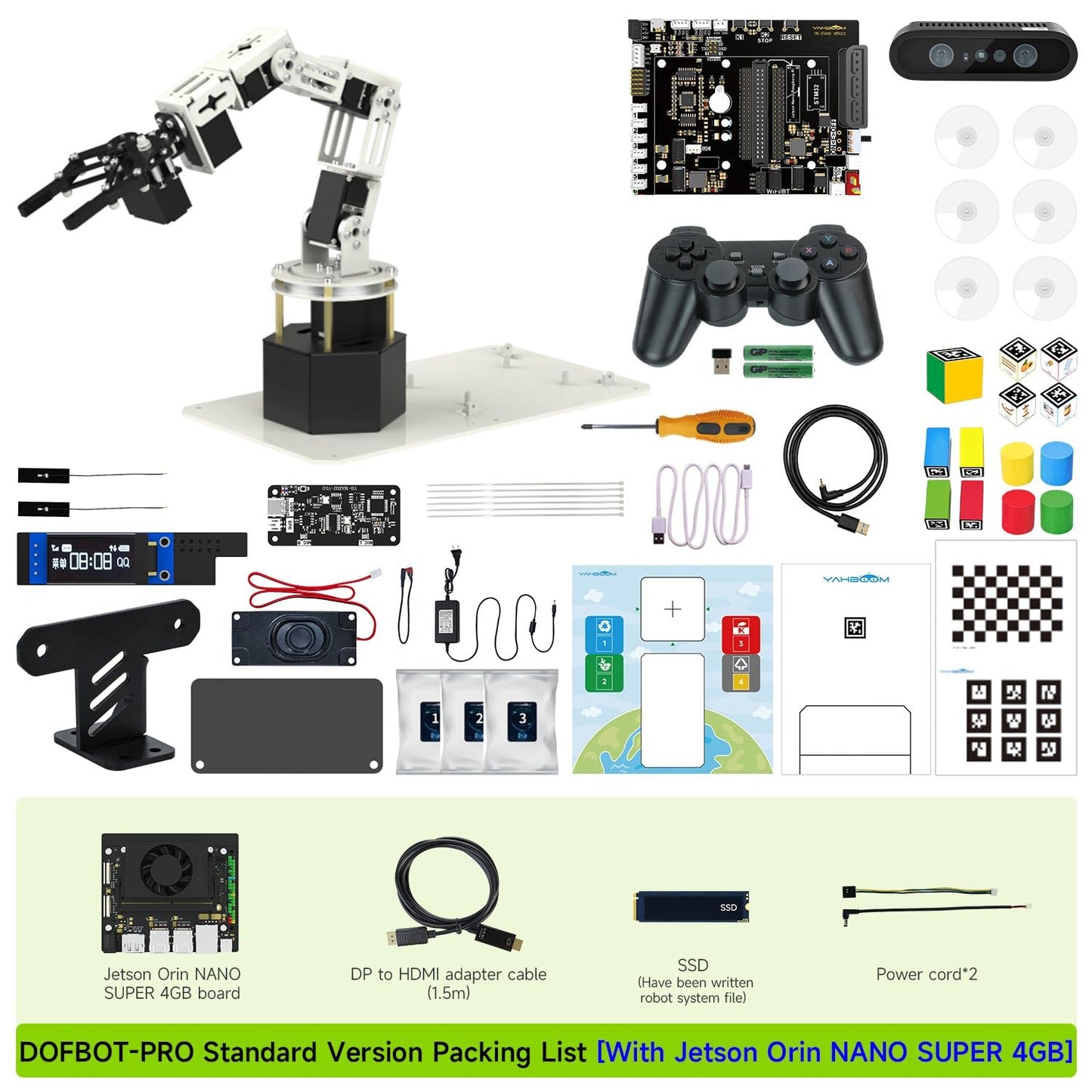 Yahboom 6DOF Program Robotic Arm Kit 3D Adaptive Gripping, 3D Automatic Recognition Supports Large AI Model (Sta-OrinNano Super 4GB)