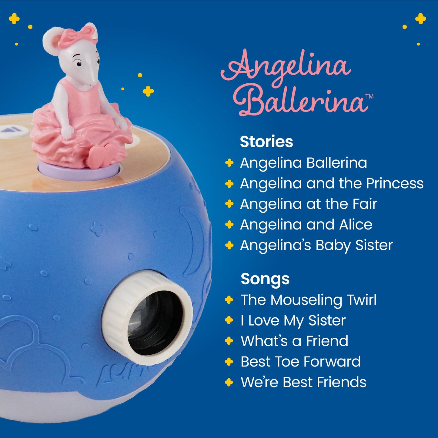 LUNA STORYTIME Kids Book Projector Bundle with Owl & Angelina Ballerina, 10 Stories & 10 Songs, Night Light with Soothing Music, Screen-Free Toy for Toddlers Ages 3+