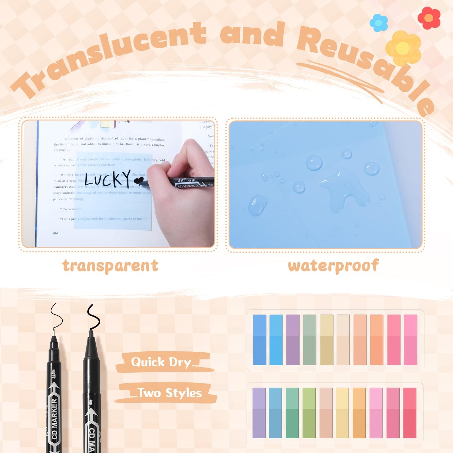 KOUDGY 49Pcs Book Annotation Kit - Aesthetic School Supplies with Cute Pen Case Highlighters Gel Pens and Marker, Sheets Transparent Index Tabs Sticky Notes Bible Study Supplies (Pink)