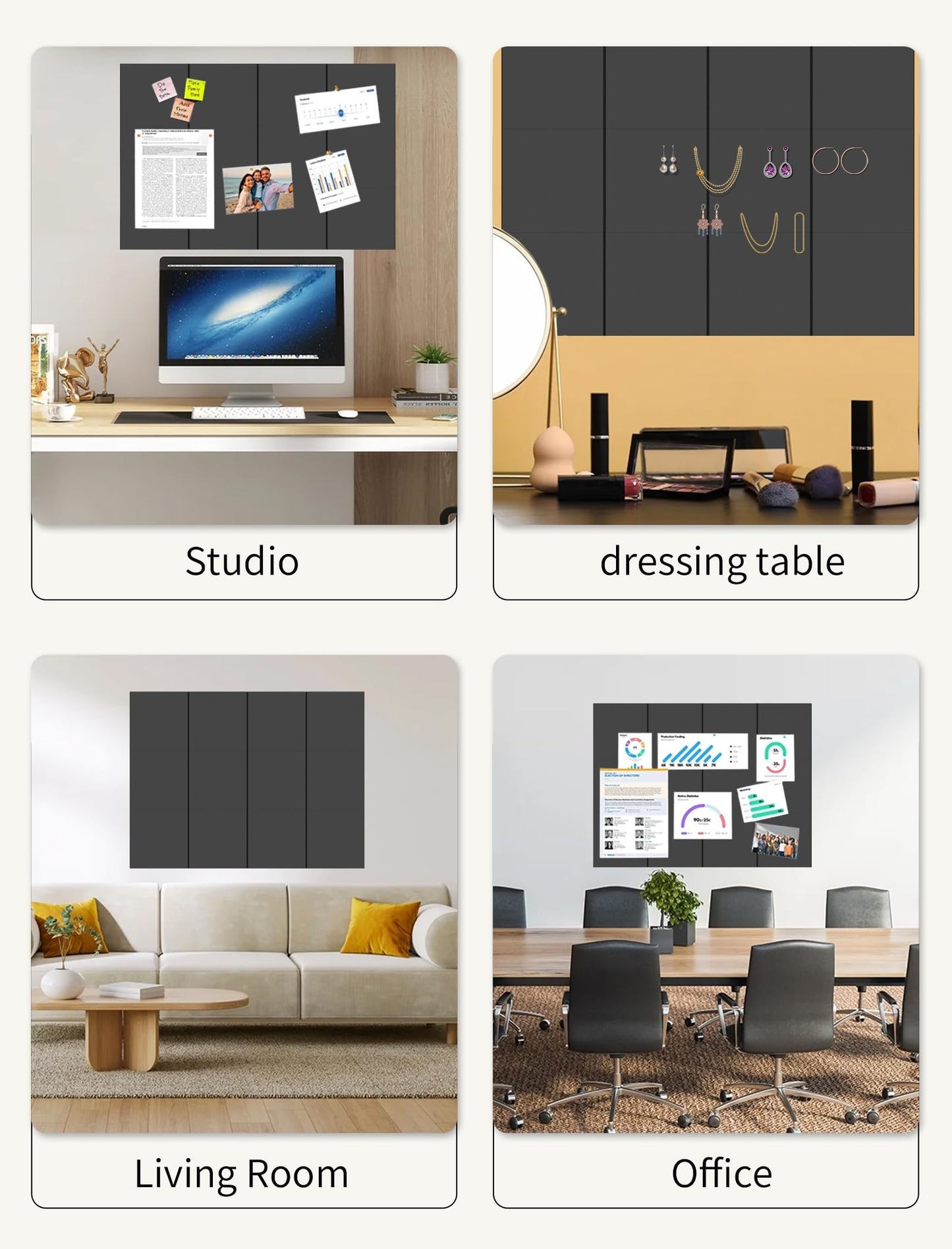 Large Bulletin Board 48"x 24" Cork Boards for Walls, 8 Pack Felt Wall Panels Photo Board, Cork Board for Office Home Pin Board
