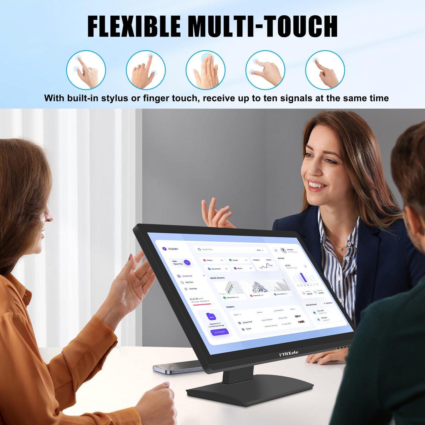 FYHXele 24 Inch Touchscreen Monitor, IPS FHD 1080P Touch PC Display, 100Hz, LED Backlit Multi-Touch Monitor, VESA, HDMI & VGA & USB Computer Touch Screen for Gaming, Business, Warehouse, Bar, Gym