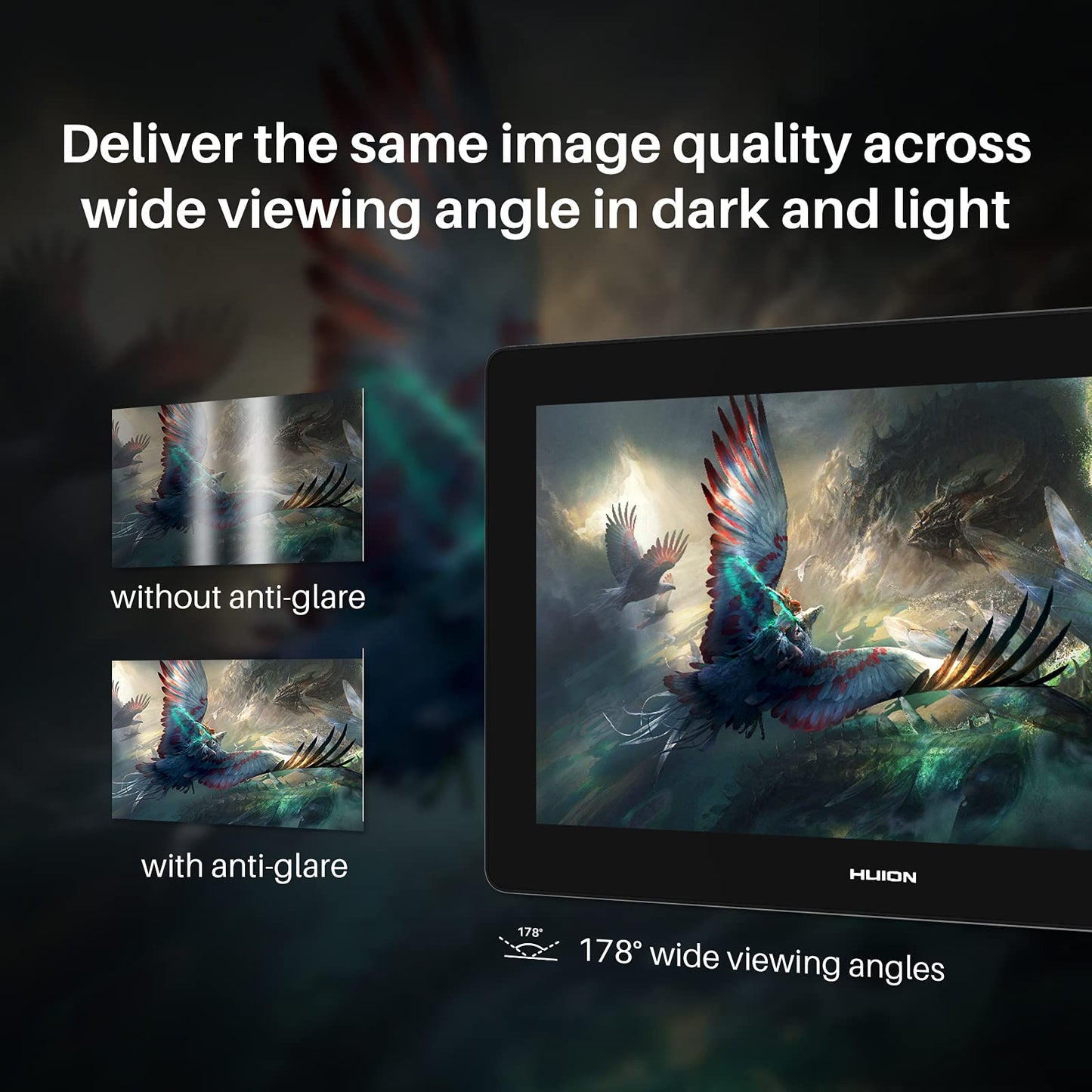 HUION Kamvas Pro 16 Plus 4K UHD Drawing Tablet with Screen Full Laminated 145% sRGB Art Tablet with Battery-Free Stylus, 15.6-inch Graphics Tablet for PC, Mac, Linux, Android