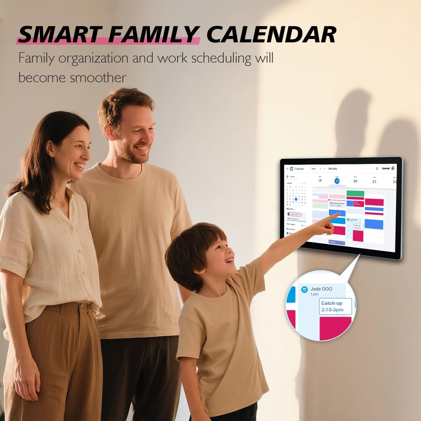 TouchWo 15.6 to 27 inch Touchscreen Digital Calendar & Wall Planners, Smart Whiteboard Calendar for Chore Chart & Work Schedule, Built in Speakers and Camera, Include Wall Mount & Desk Stand (21.5-inch)
