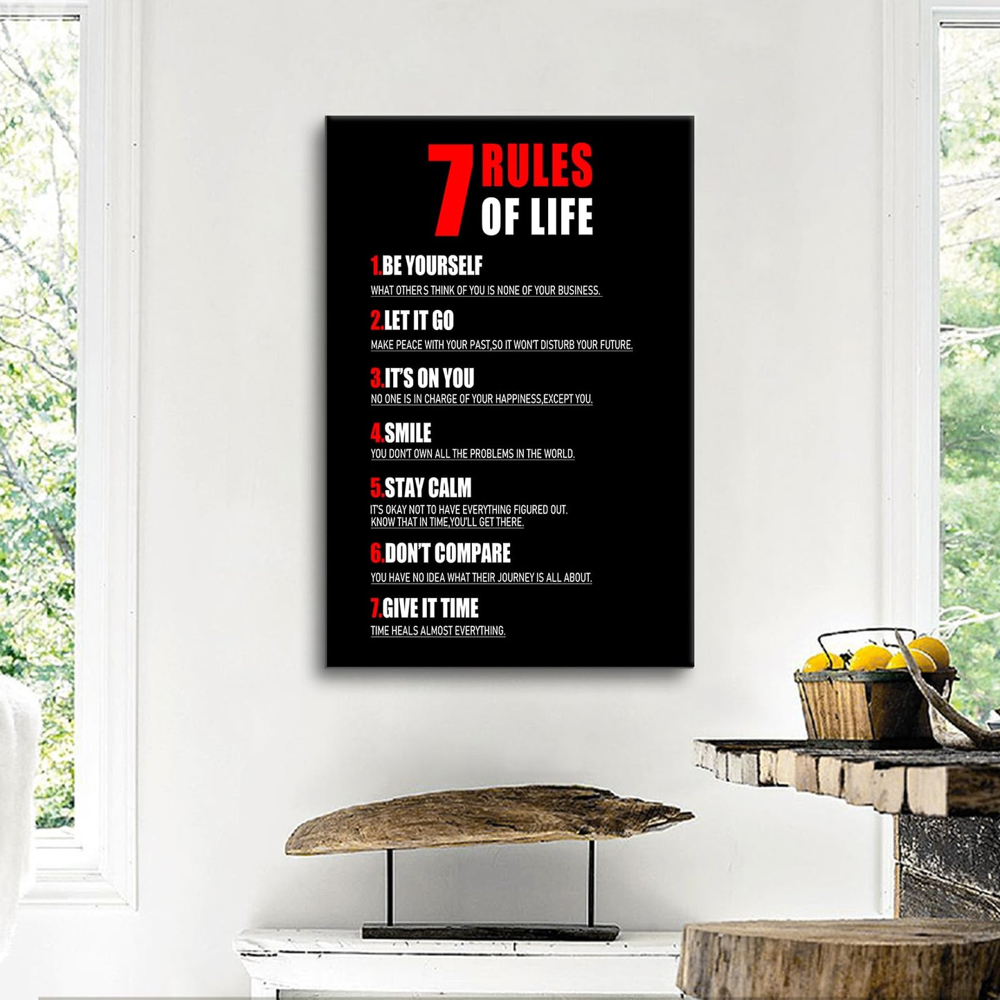 7 Rules of Life Inspirational Canvas Wall Art Motivational Poster Print Positive Quotes Pictures Painting for Home Office Living Room Wall Decor Ready to Hang [24''Wx36''H]