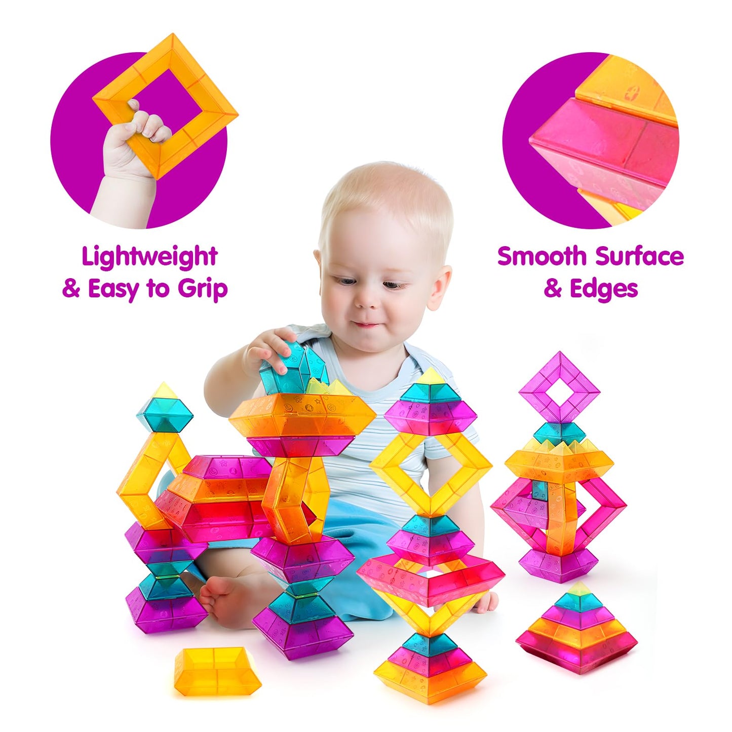 30-Piece Building Blocks Set for Kids - STEM Preschool Learning Activities Ages 3-6 Years Old, Light Table Compatible Educational Stacking Toys