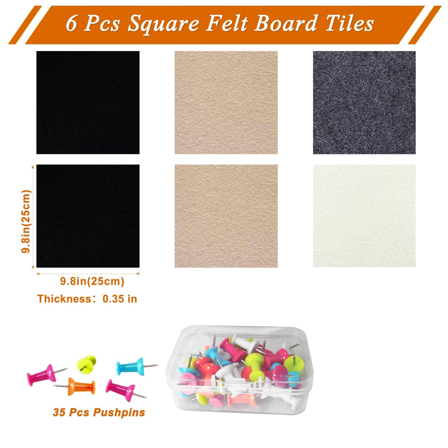 HULAVO Square Felt Cork Bulletin Board Tiles, Self Adhesive DIY Felt Pin Board for Wall 30" x 20" with 35 Pushpins for Office School Home Wall Decor Stickers Memos Photos Display (Gradual Grey& Camel)