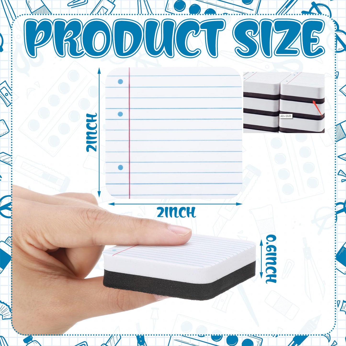 YooNotee 48 Pack Lined Exercise Book Magnetic Dry Erase Erasers 2x2 Inch, Mini Whiteboard Dry Erasers Back to School Supplies Chalkboard Cleaning Pads for Classroom Office Kindergarten Decor