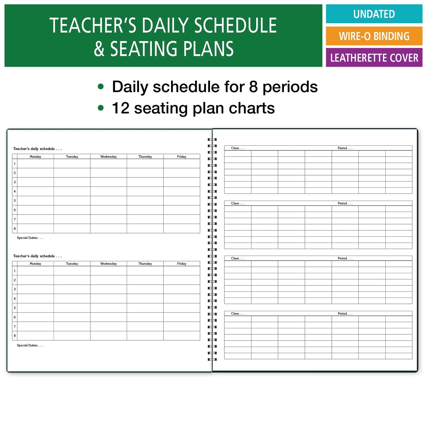 6 Period EXTRA Large Teacher Lesson Plan; Days Horizontally Across the Top (King Plan)