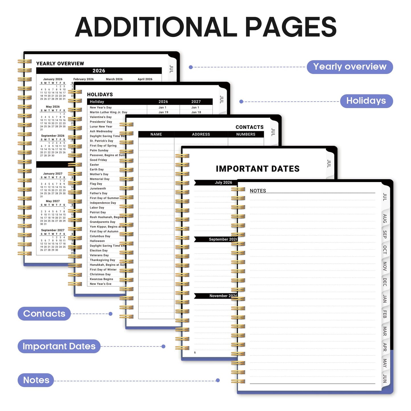 Planner 2026–2027, Weekly & Monthly Academic Organizer for School Year, Jul 2026–Jun 2027, Hardcover Planner with Tabs, Back to School Essential, 6.3" x 8.5", Quiet Meadow