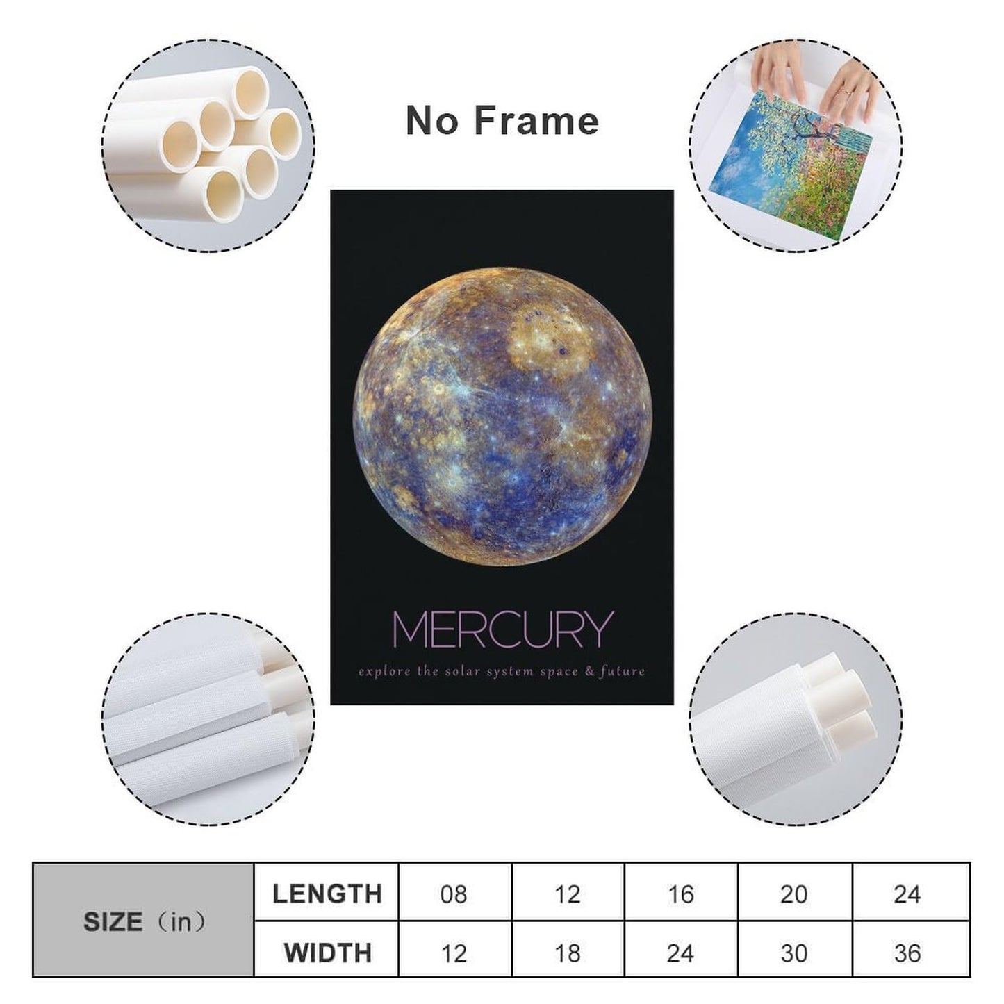 LGDSBHH Minimalist Mercury Solar System Canvas Wall Art - Educational Space Planet Poster - Science Classroom & Kids Bedroom Decor - 12x18 Inch (Unframed)