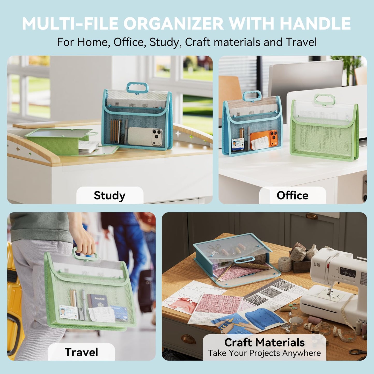 ABC life Clear Plastic Expanding File Folder with Handle, Portable File Organizer for Letter/A4 & Manila Folders, Large-Capacity Accordion File with Inner Mesh Pocket for Home, Office & School, 2 Pack