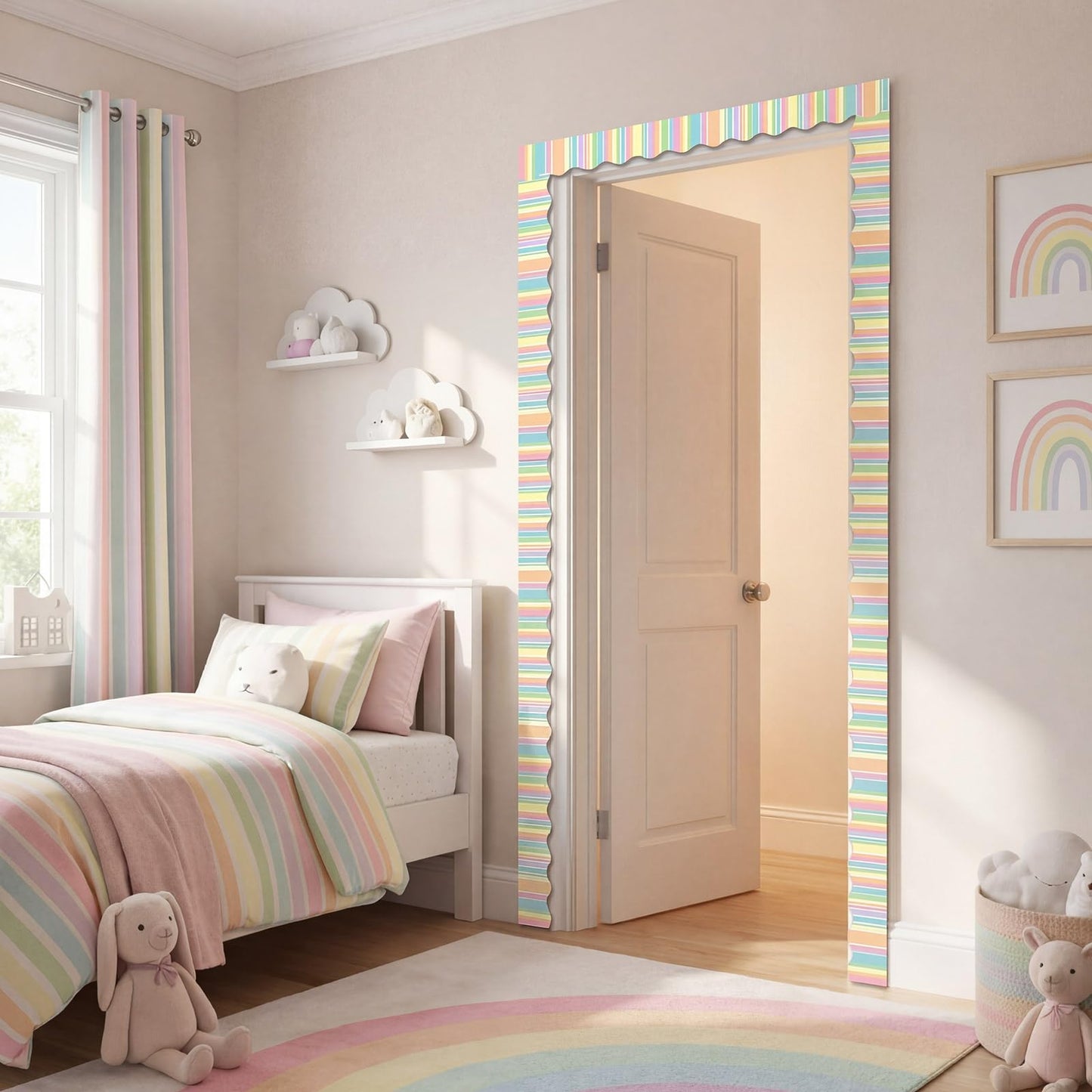 Tenceur 48 ft x 2.76 Inch Magnetic Borders for Whiteboard Decoration, Pastel Vertical Stripes Magnetic Bulletin Board Border Set for Summer Classroom Office Chalkboard Poster Board Decor