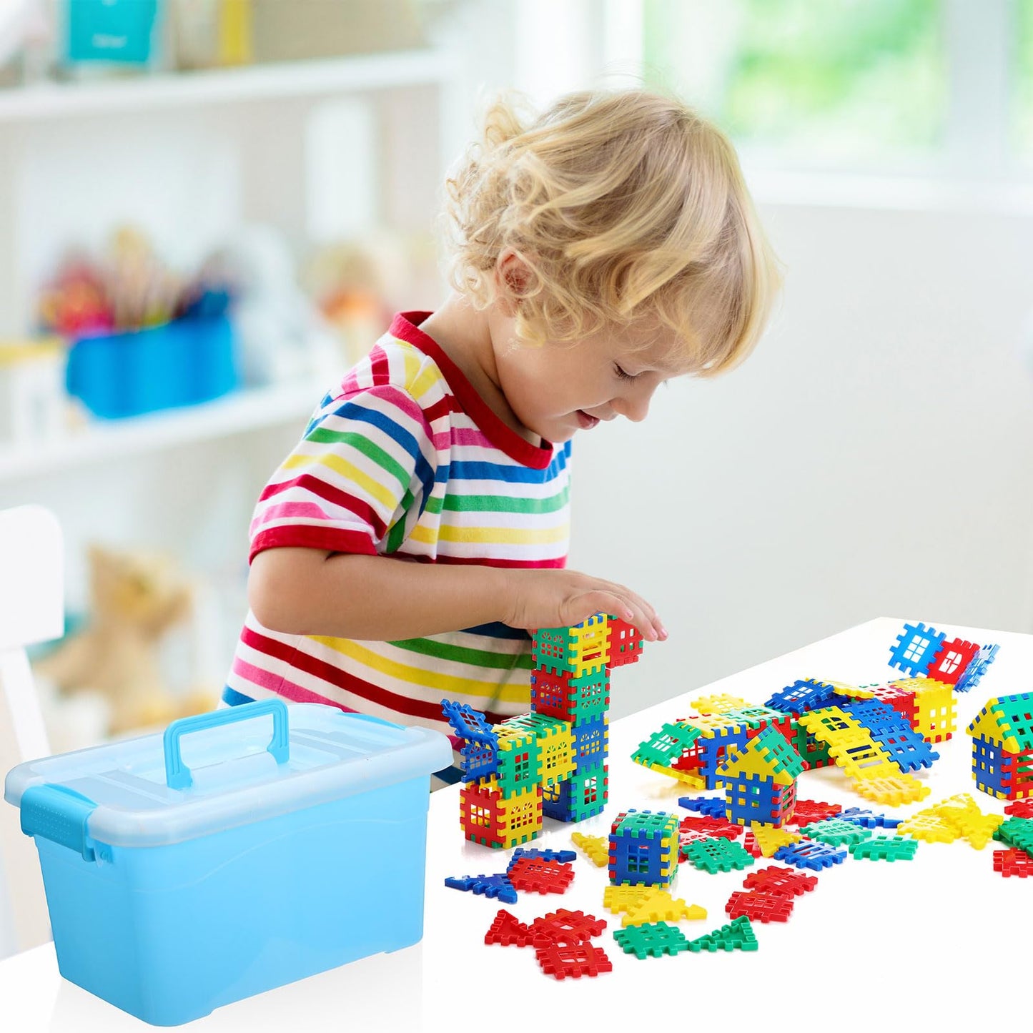 Sonwyoung 155 Pieces Interlocking Building Blocks for Kids with Storage Box Building Toys Waffle Blocks for Kids Construction Learning Educational Toy Sets
