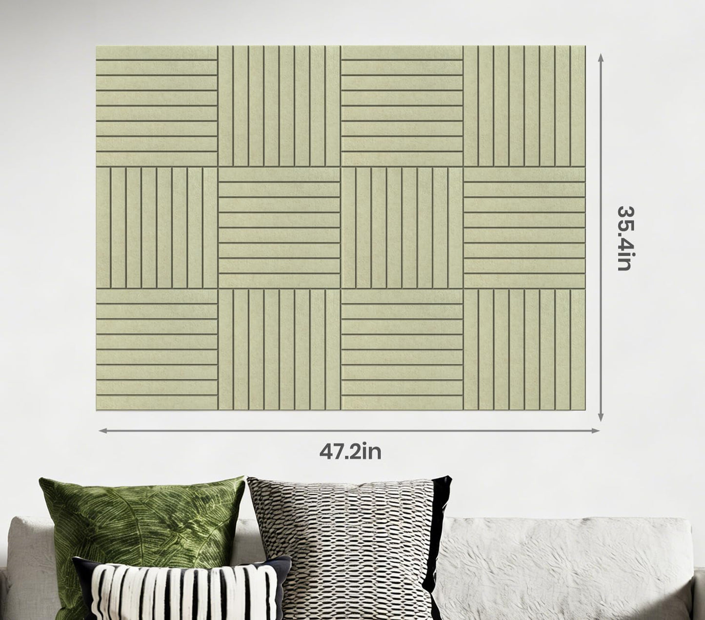 Large Cork Board Alternative 48” X 36” Felt Bulletin Board Tiles, with 30 Pushpins, 60 Adhesive Tabs,12-Pack Slat Wall Paneling, Cork Boards for Office Push Pin Board Felt Board - Sage