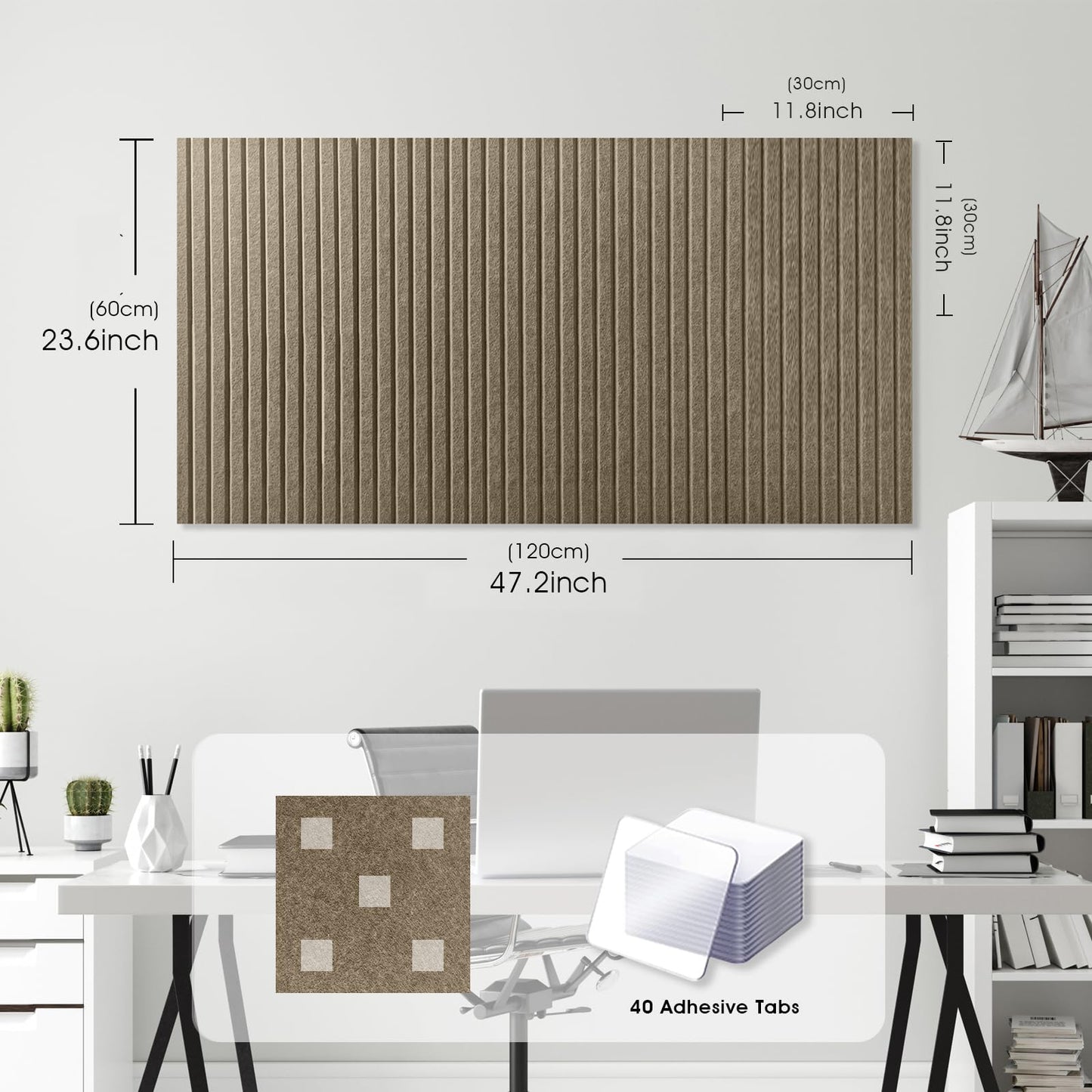 Large Cork Board for Office, 8 Pack Felt Wall Tiles with Slat Wall Paneling and Safe Removable Adhesive Tabs, Felt Bulletin Board Pin Board Cork Boards for Walls - Light Brown