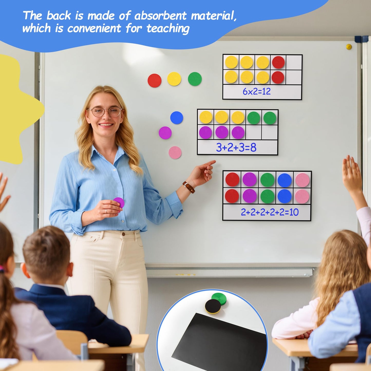 TOMMYHOME Magnetic Ten Frame Set of 74 PCS,Kindergarten Math Classroom Must Have counters,Educational Math Game Toys Suitable for Kids 5-7. (Circular)