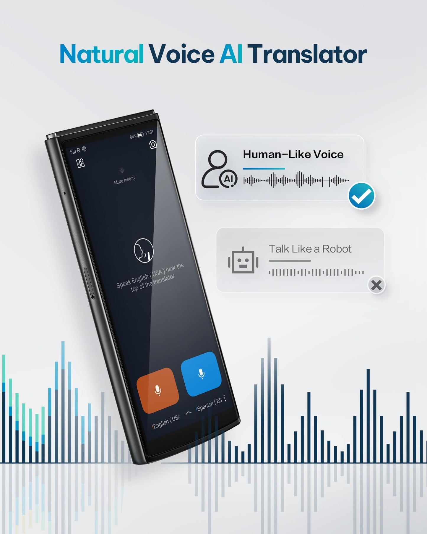 iFLYTEK AI Language Translator Device — 60 Languages, Real-Time Split-Screen & Two-Way Instant Voice Translation, 18 Offline Packs, 2-Year Global Data for K-12 Education, Business, Travel