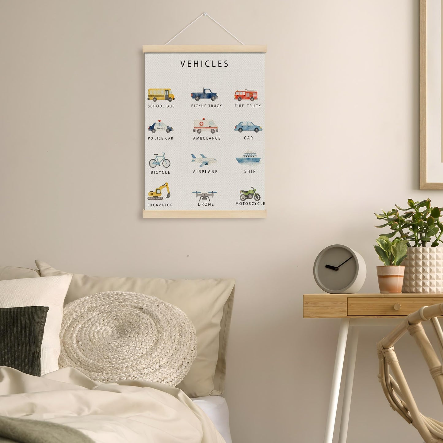 MOTERMATE Vehicle Classroom Poster Hanger Frame, Boy Nursery Wall Hanging Decor Art Framed for Toddler Kids Boys Room Bedroom Playroom Classroom, Transport Vehicle Wall Poster Prints, 12x16 Inch