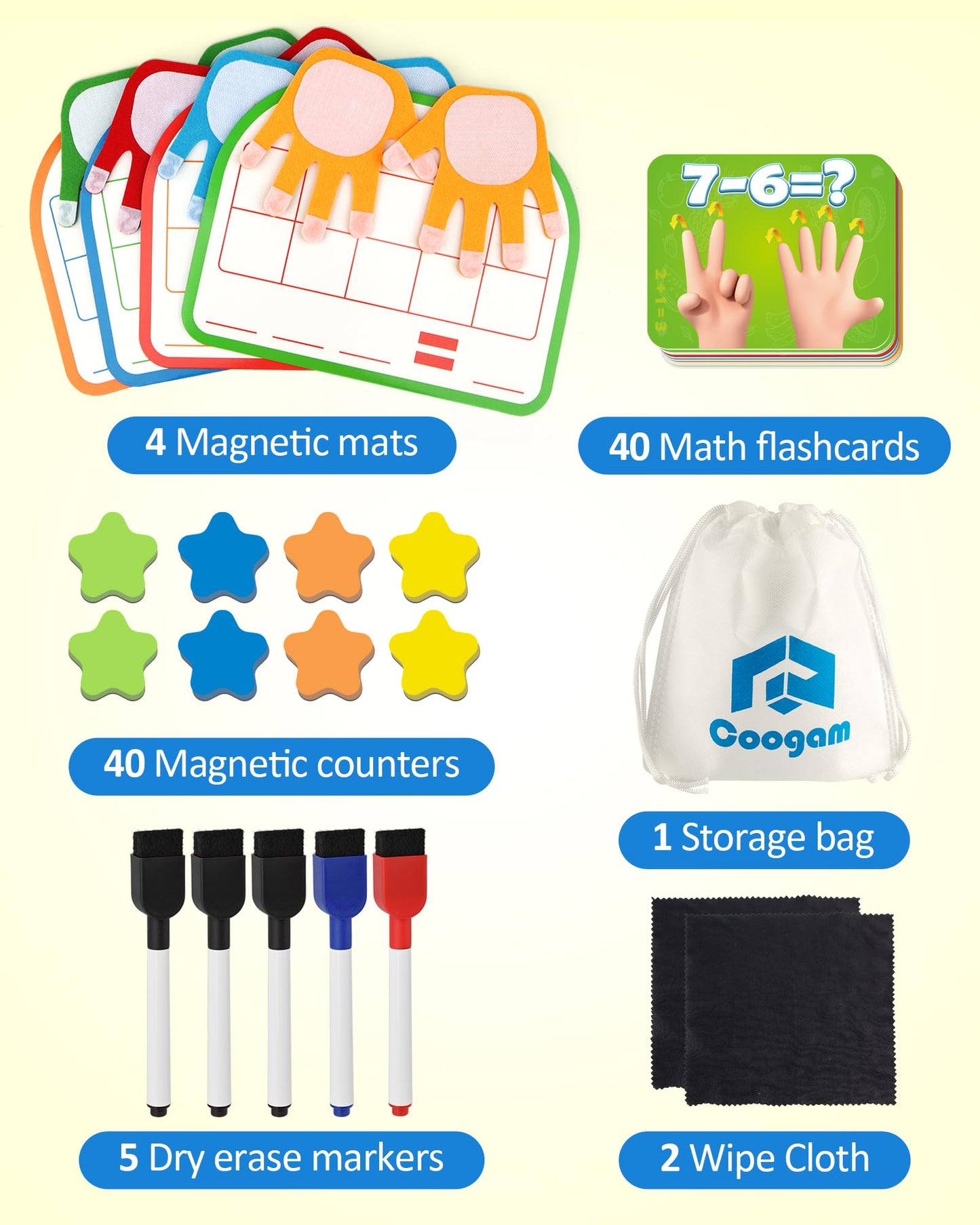 Coogam Montessori Math Manipulatives Number Counting Block, Magnetic Ten Frame Addition Subtraction Practice with Dry Erase Board, Educational Learning Toy Gift for 1st 2nd & 3rd Grade