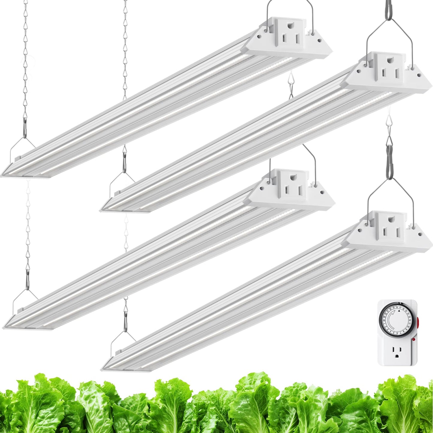 Barrina TX72 Grow Lights for Seed Starting, 288W, 5000K Full Spectrum, 4FT, Aluminium with Timer, 4 Packs