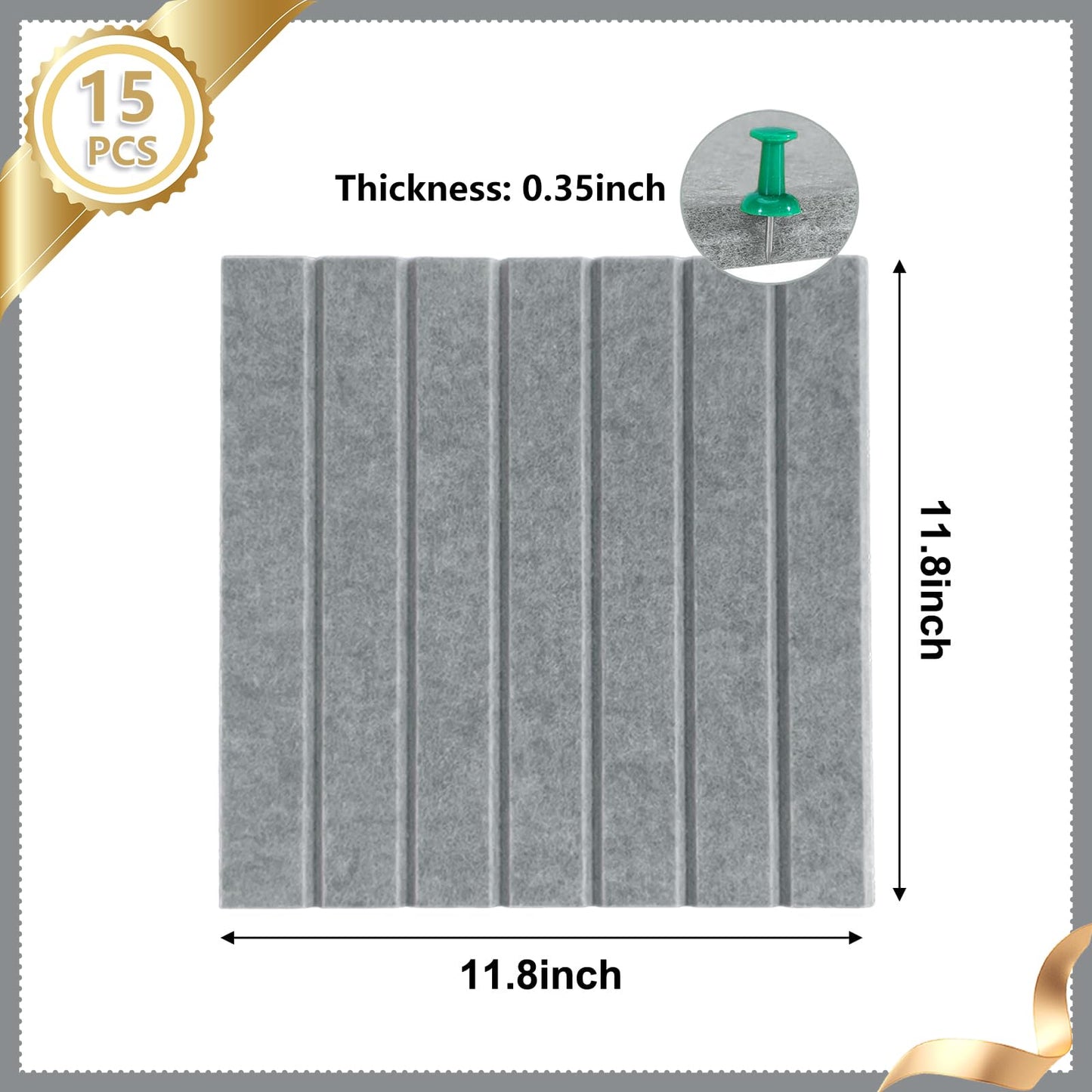 15 Pack Felt Bulletin Board, 35" x 59" Large Grey Pinboard with 30 Push Pins, Felt Pin Board, Self-Adhesive Cork Board Tiles for Home, Office Walls, School Classroom Message Photos Display