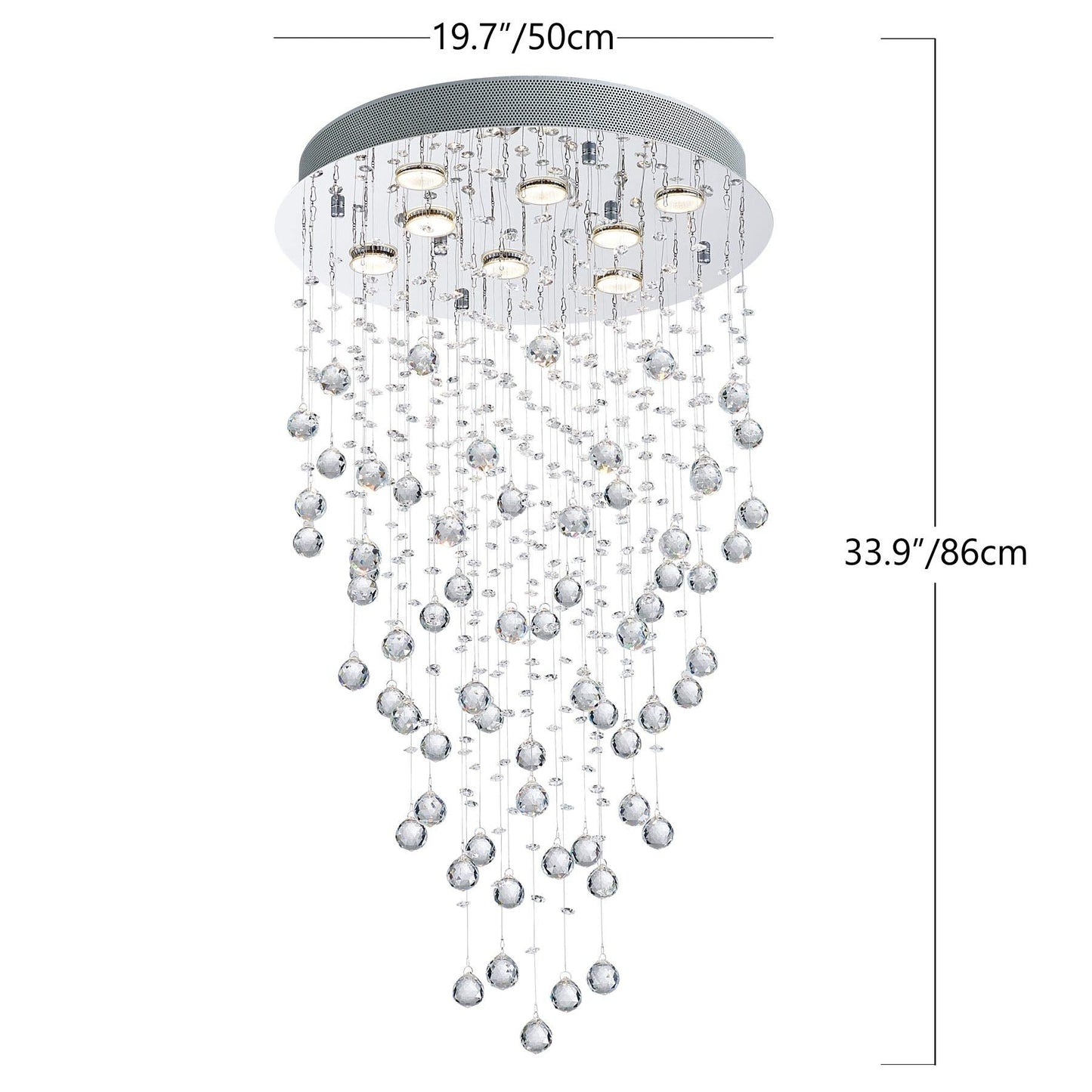 Bestier Crystal Raindrop Chandelier Flush Mount Light Fixture 20in Wide x 34in High Glass, Model AK-AJ-18129, 8 GU10 Bulbs Required