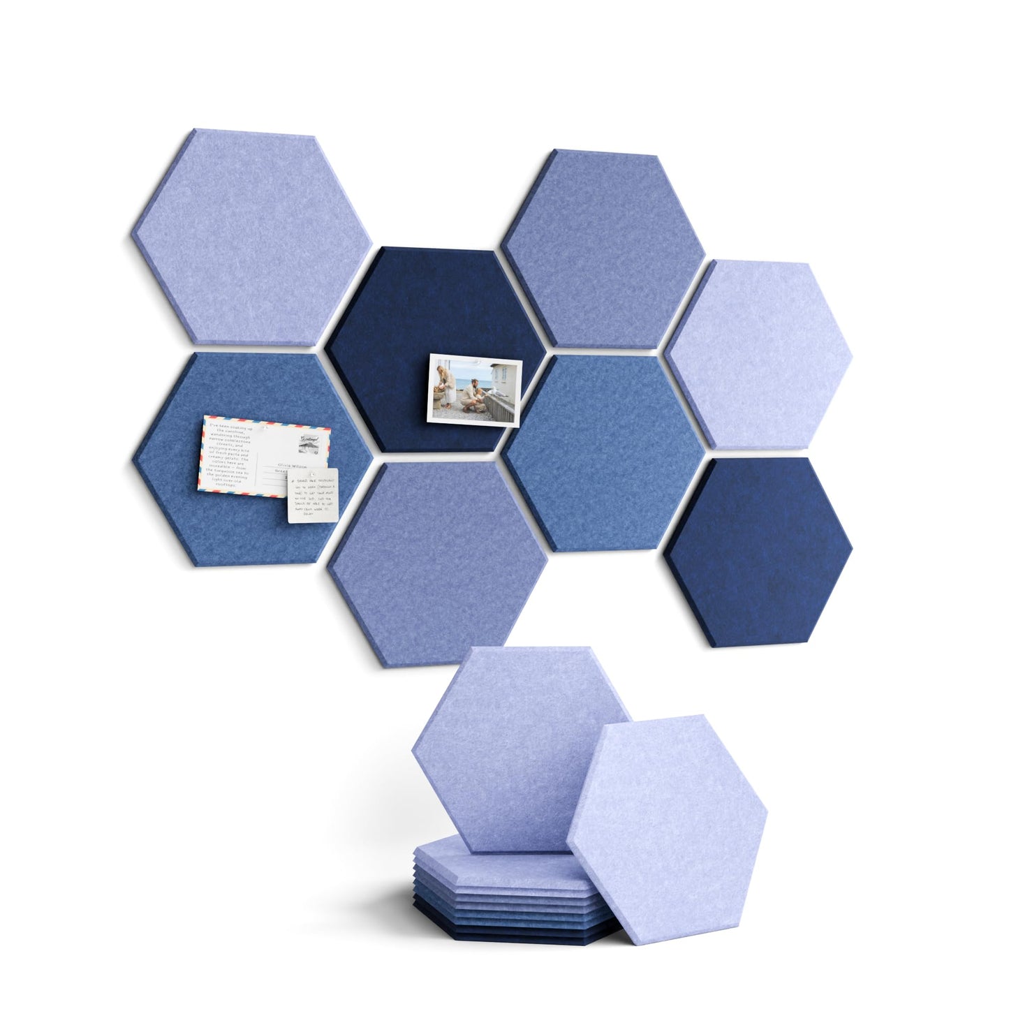 Fluxynara Hexagon Cork Board Alternative for Walls Decor-8-Pack Felt Bulletin Board Tiles,with 30 Pushpins,50 Adhesive Tabs for Office,Classrooms & Home Pin Board Felt Board-Denim Mist