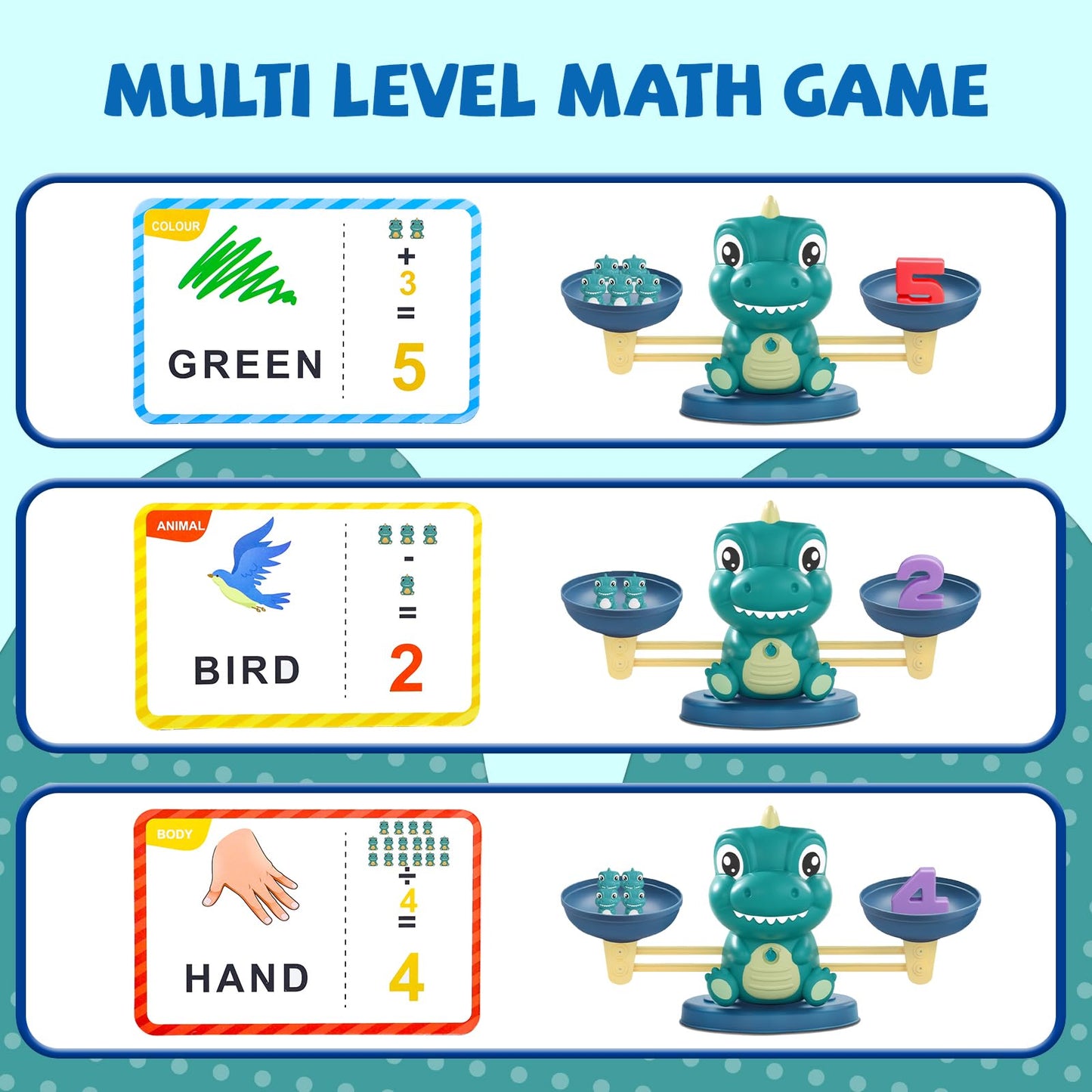 Snugzy Dinosaur Balance Counting Toys, Number Counting Scale Games for Kids Cool Math Learning Games for Boys and Girls Preschool Kindergarten Learning STEM Montessori Educational Toys for 3+