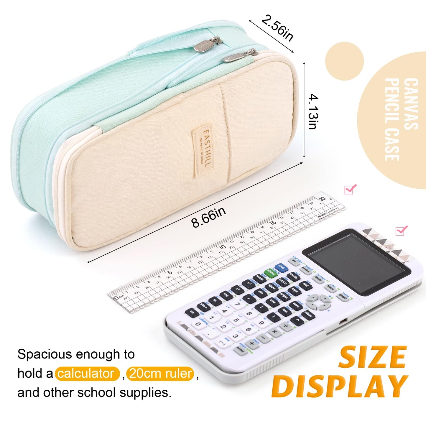 EASTHILL Big Capacity Pencil Pen Case Office College School Large Storage High Capacity Bag Pouch Holder Box Organizer Blue (Cyan)