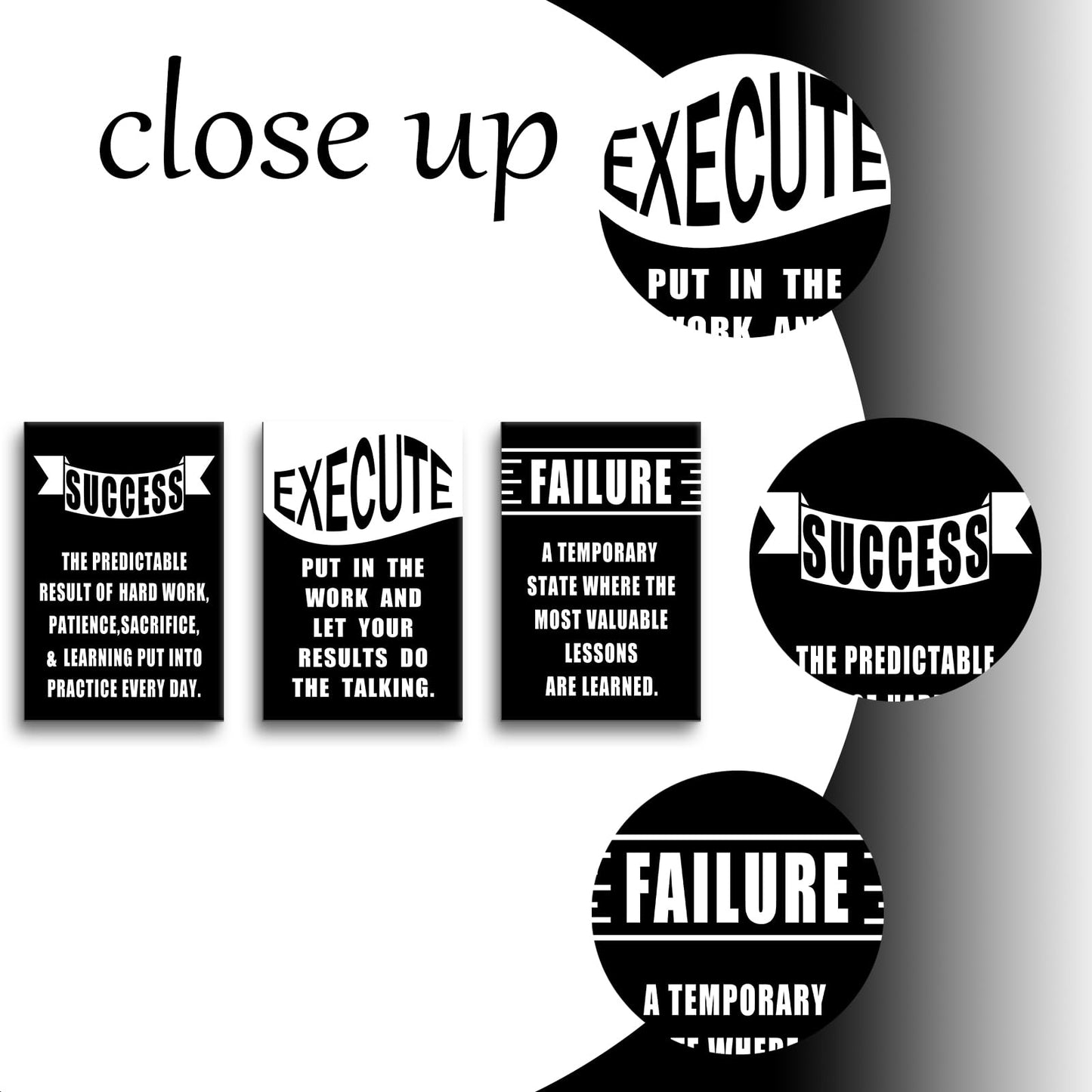 YSPCSUN Large 3 Piece Inspirational Wall Art for Office Walls Success Execute Failure Canvas Art Prints Motivational Mindset Quotes Posters Framed Entrepreneur Office Decorations, 48" x 24"