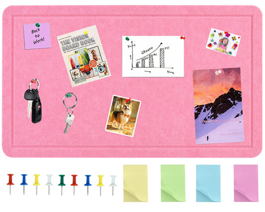 Vuzvuv Pink 28"x16" Large Cork Board with 50 Push Pins for Valentine's Day, Self-Adhesive Bulletin Board for Wall, Felt Pin Vision Board for Paste Notes,Schedules Offices Home
