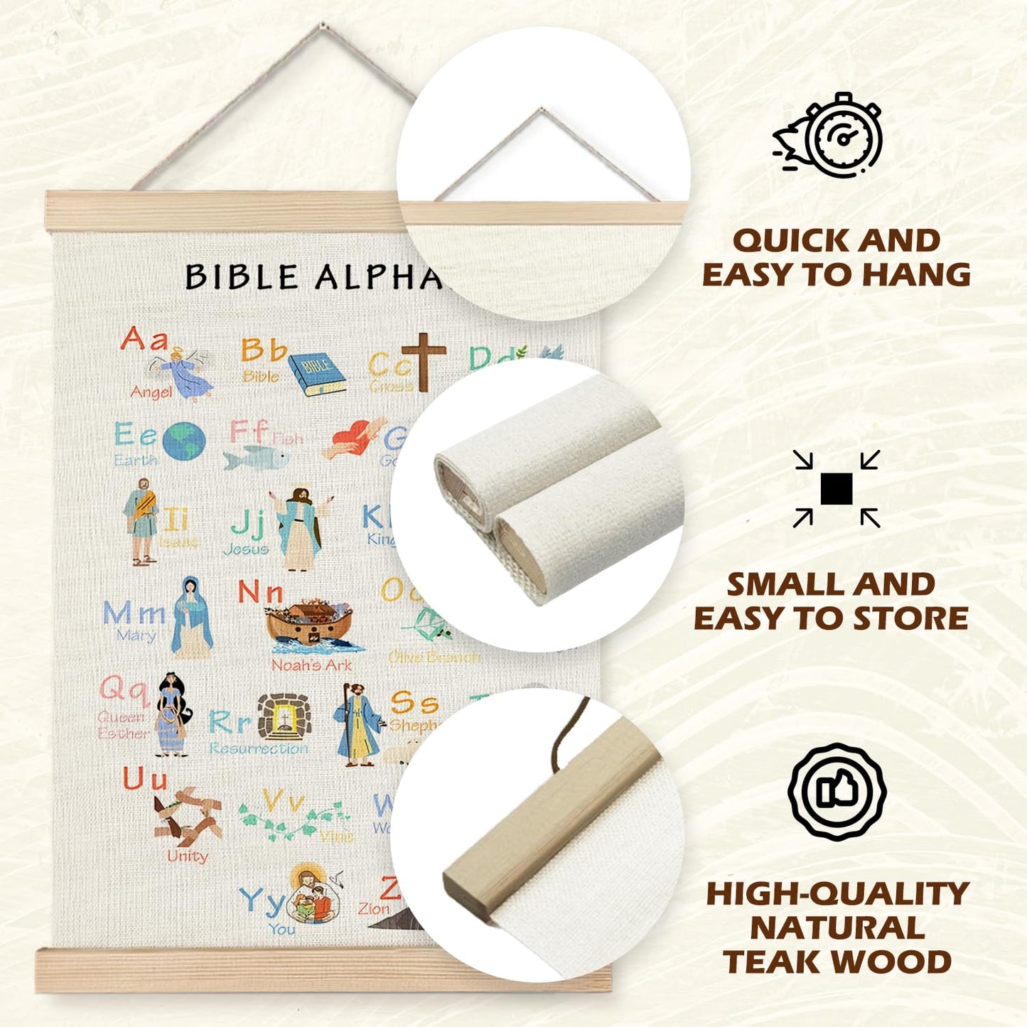 Supwhd Bible Verse Posters for Kids, Bible Alphabet Poster Hanger Frame, Christian Classroom Decor, Alphabet Wall Decor for Classroom Church School Christian Home, 12x16 Inches