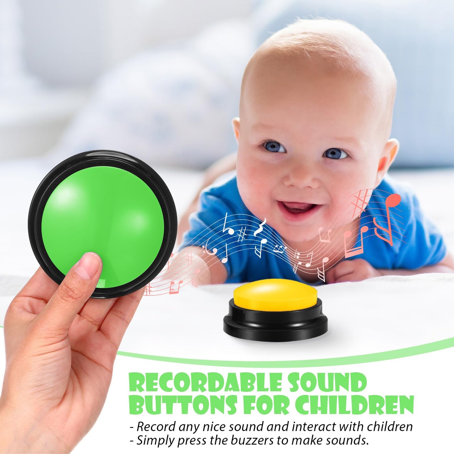 Yunsailing 12 Pack Game Show Buzzer Button Answer Buzzers Classroom Recordable Button for Classroom Team Family Game and Trivia Nights (Dark Yellow,Green)