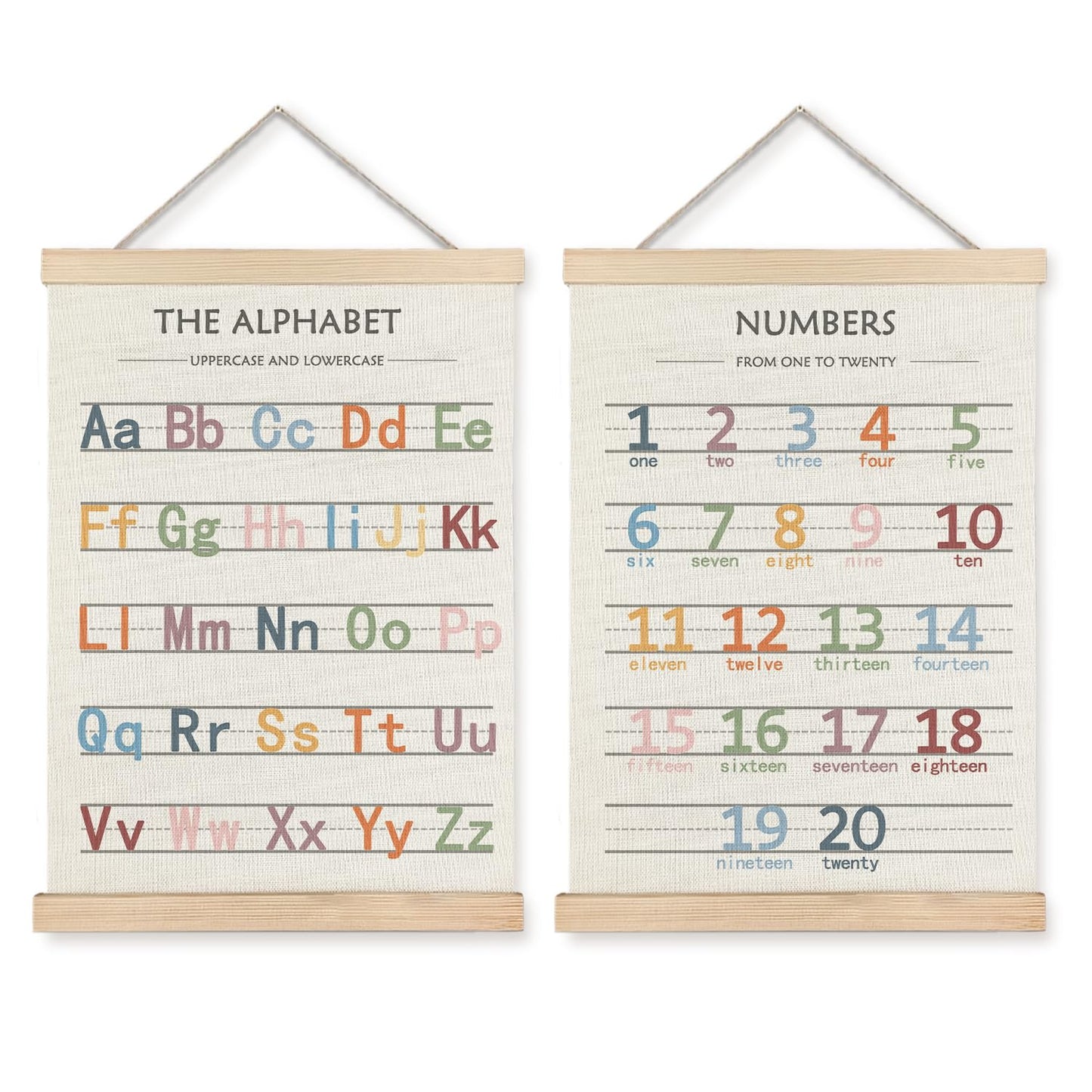 LUVADIAN Playroom Decor Alphabet Poster - Alphabet Numbers Educational Poster Hanger Frame Set of 2, Toddler Learning Posters for Nursery Kids Room Playroom Classroom Decor, 12x16 Inches