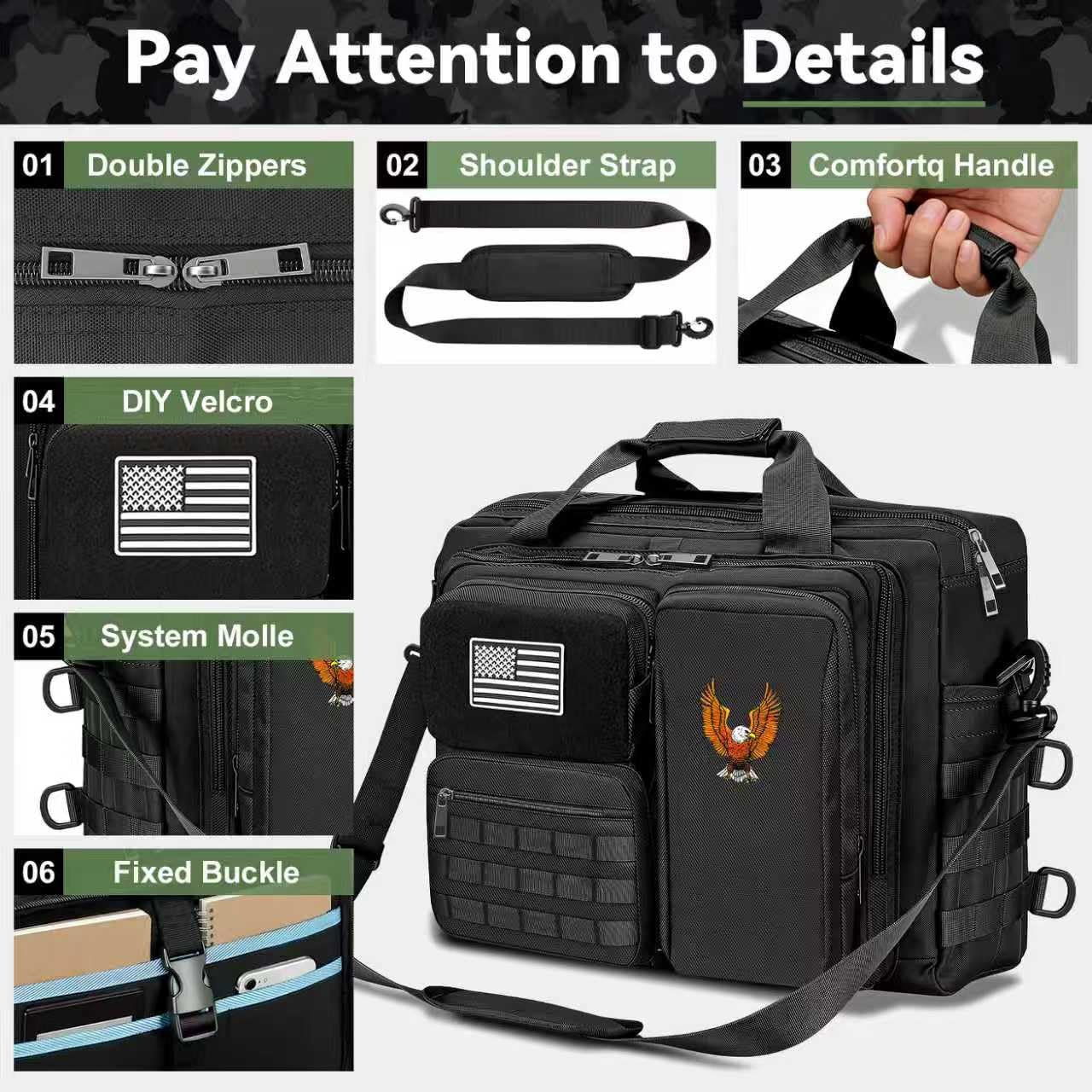 BYIECLD Tactical Laptop Bag for Men, 14 Inch & 18 Inch Military Messenger Bag, 900D Nylon Water Resistant Computer Bag with Luggage Strap, Multipurpose Work Bag for Travel, Business, Campus
